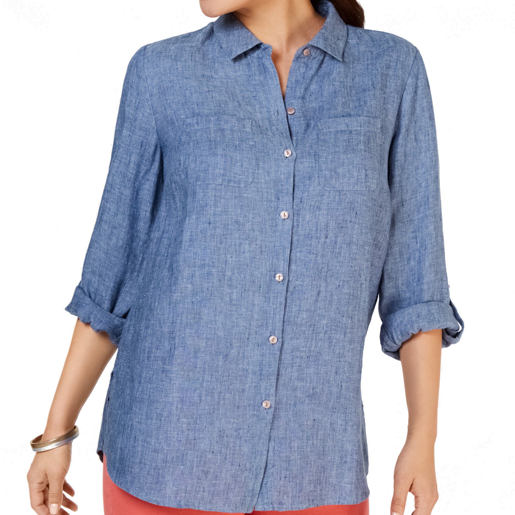 Charter Club Women Linen Shirt Blue Ocean