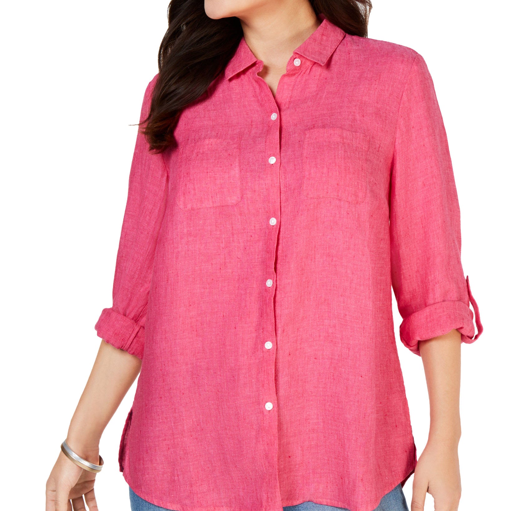 Charter-Club-Women-Petite-Linen-Button-Front-Shirt-Peruvian-Pink
