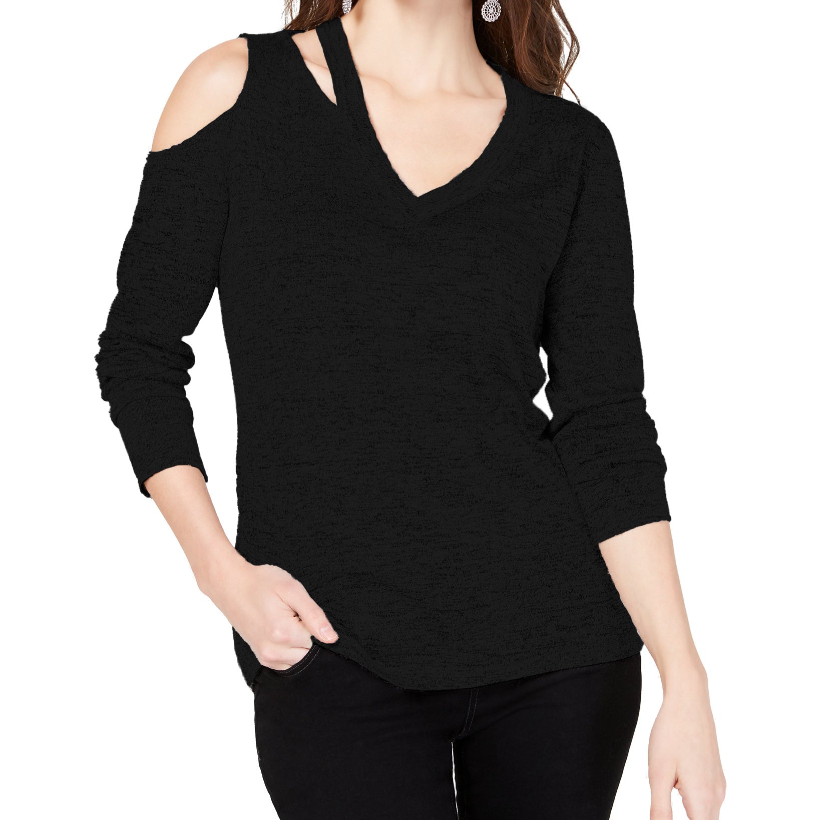 INC International Concepts Women Cold Shoulder Top Black
