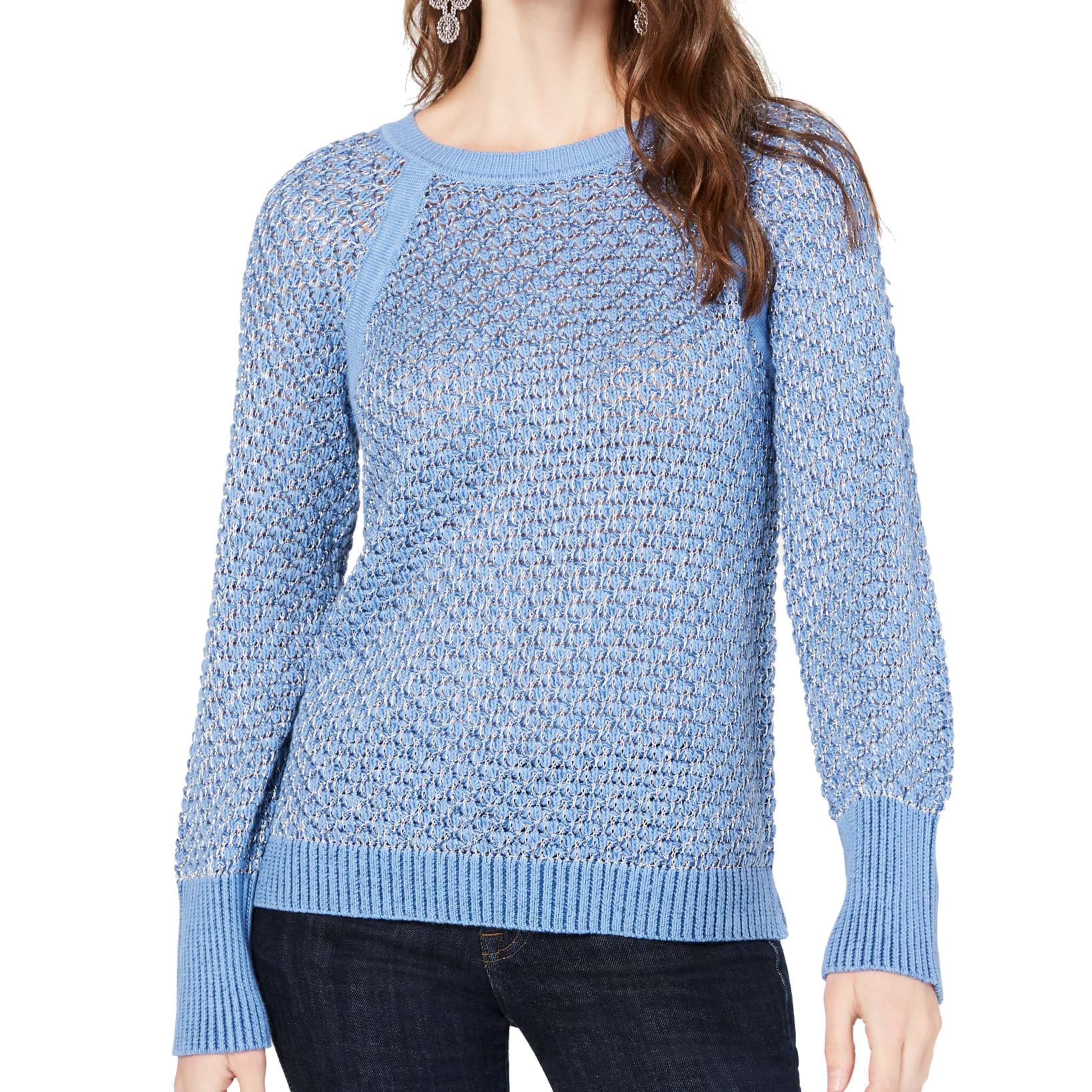 INC International Concepts Women Metallic Sweater Heather Inkberry