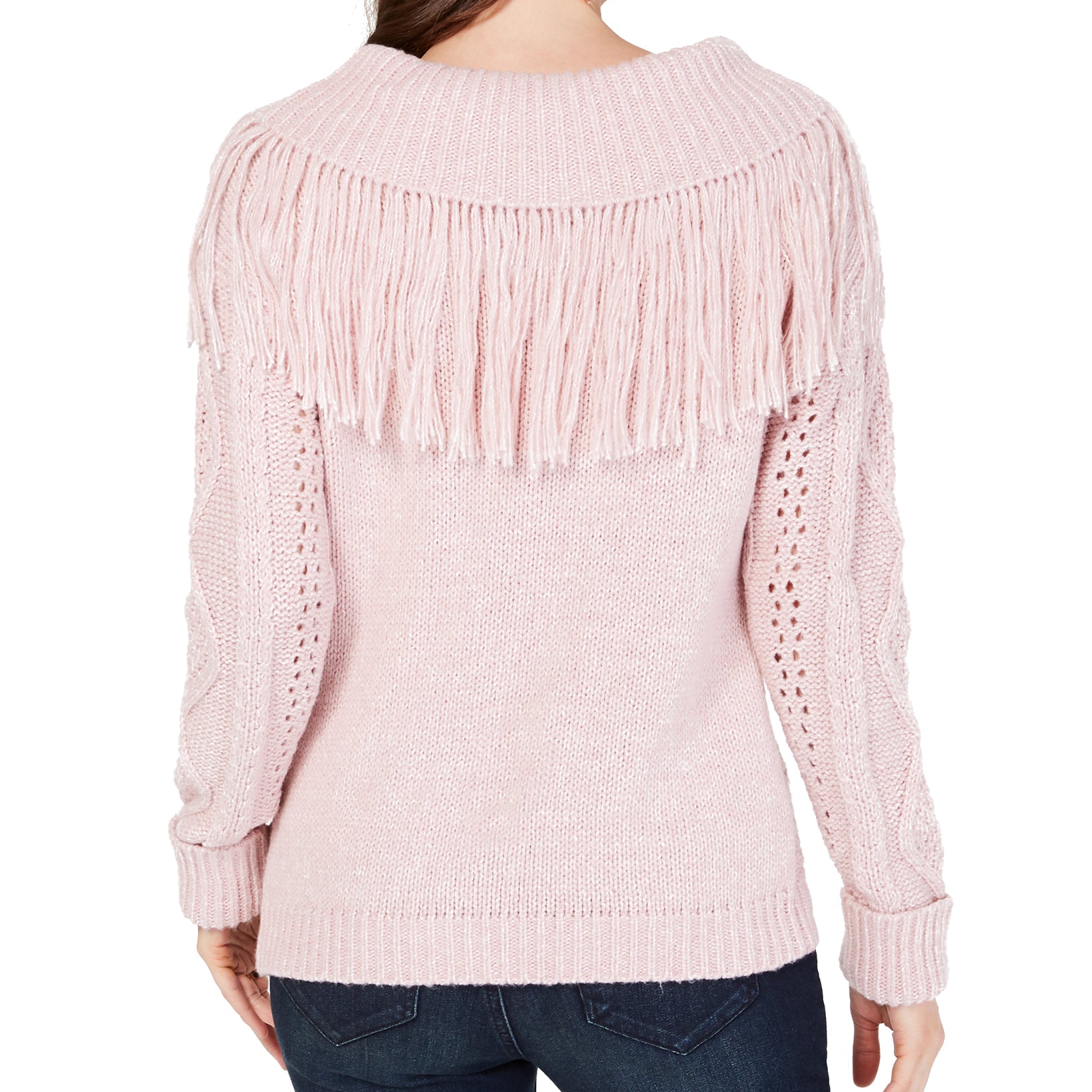 INC International Concepts Women Fringe Trim Cowlneck Sweater