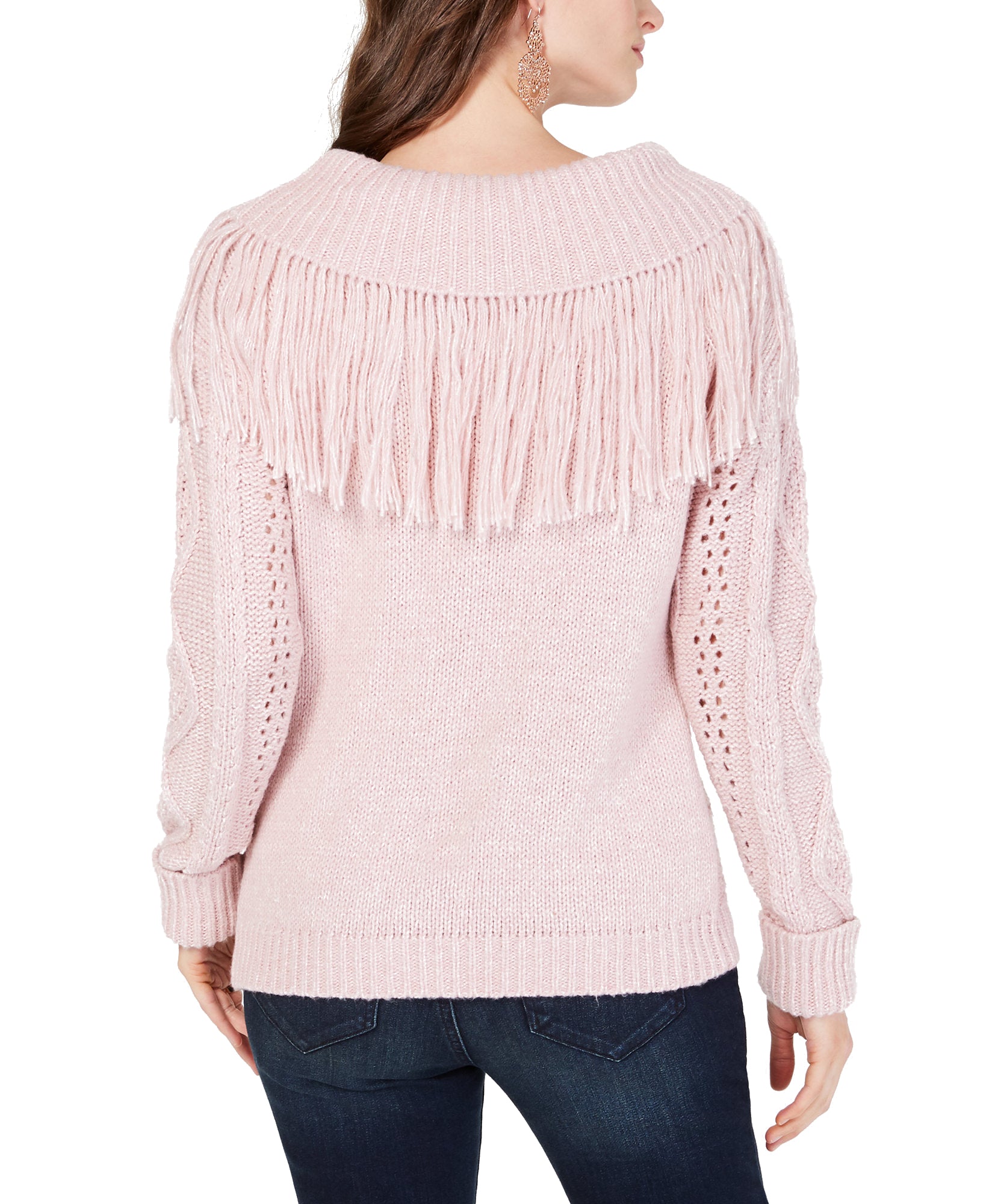INC International Concepts Women Fringe Trim Cowlneck Sweater