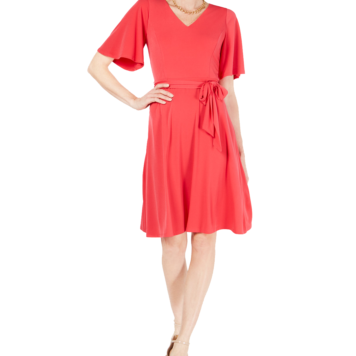 Charter Club Petite Belted A Line Dress Pure Red