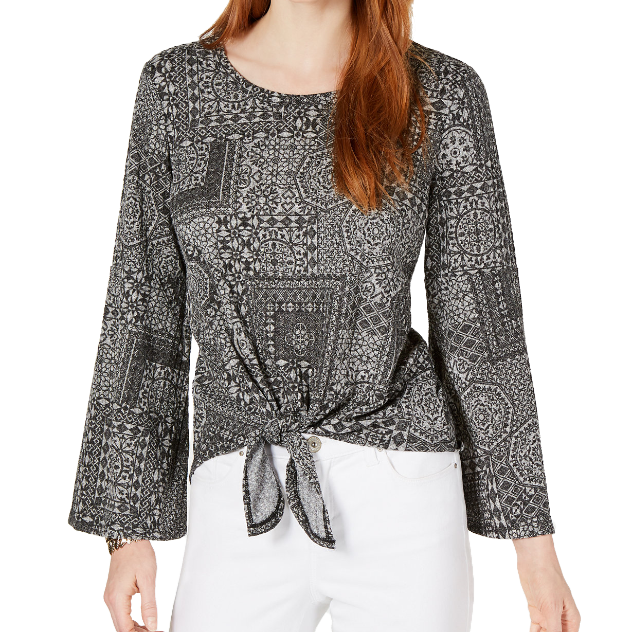 Style & Co Petite Tie Front Top Tilted Tiles