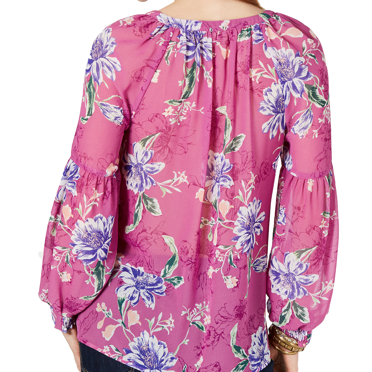 Style & Co Women Floral Print Split Neck Top