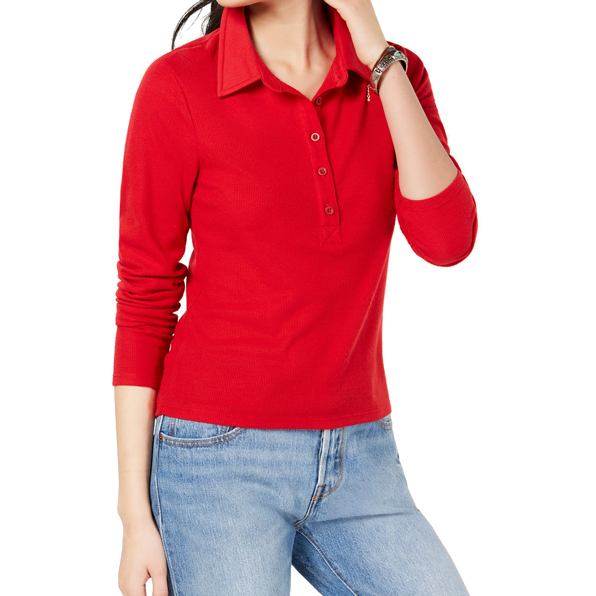 Self Esteem Women Ribbed Polo Top Racing Red