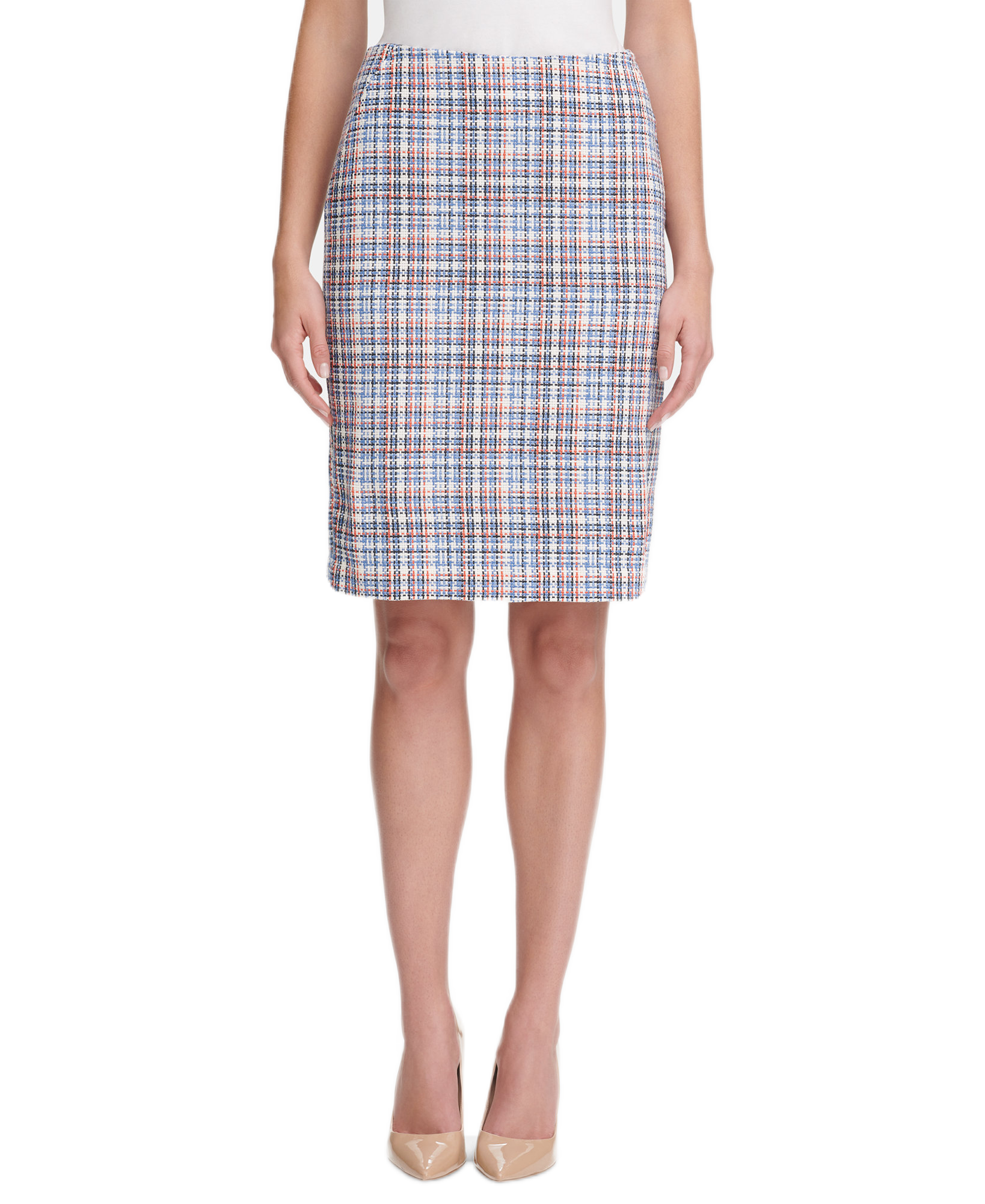 Tommy Hilfiger Women Tweed Pencil Skirt Blue Ivory