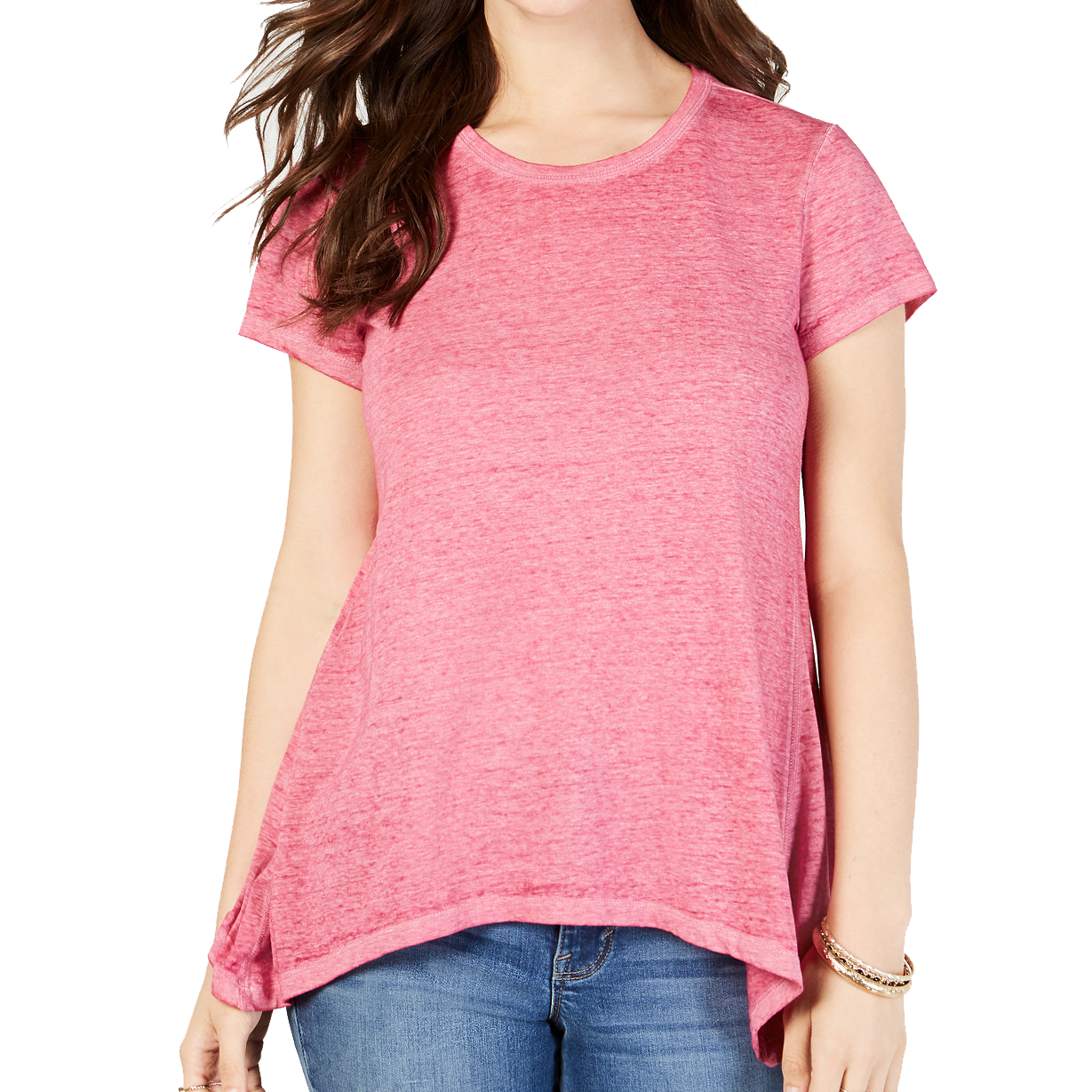 Style & Co Women Burnout Handkerchief Hem T Shirt Modern Berry