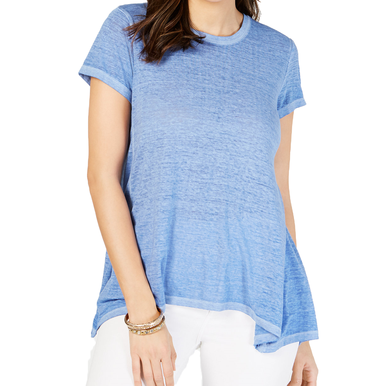 Style & Co Women Burnout Handkerchief Hem T Shirt Peri Dream