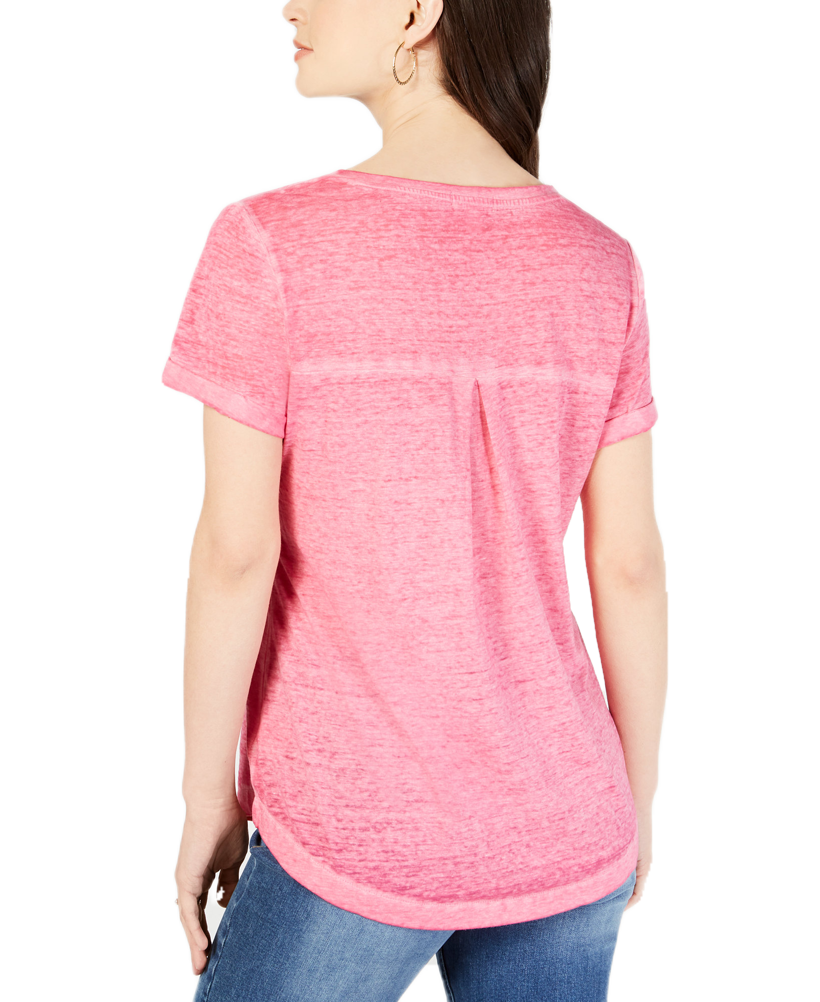 Style & Co Women Petite Burnout V Neck T Shirt