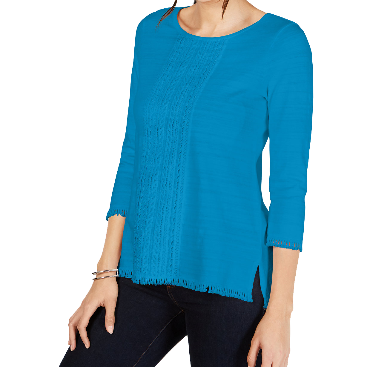 Charter Club Cotton Lace Trim Top Aztec Sky