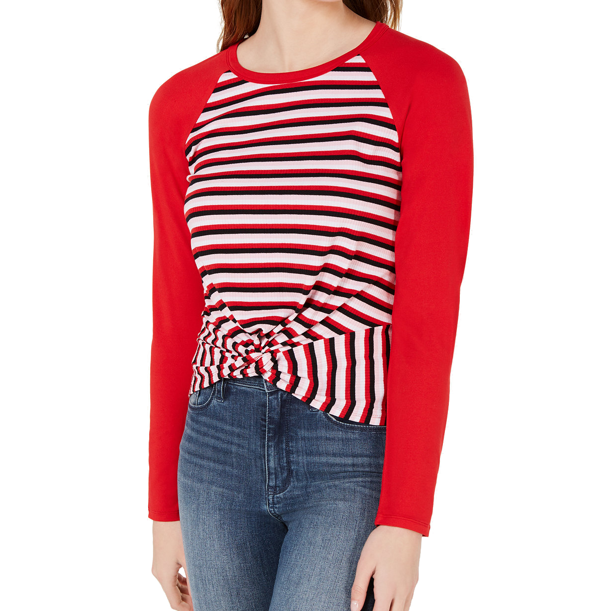 Ultra Flirt Women Twist Hem Raglan Sleeve T Shirt Racing Red
