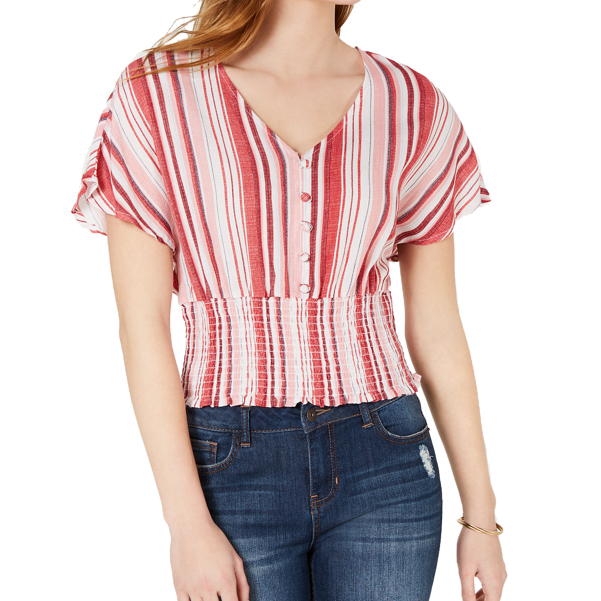 Crave Fame Women Batwing Sleeve Crop Top Red Multi