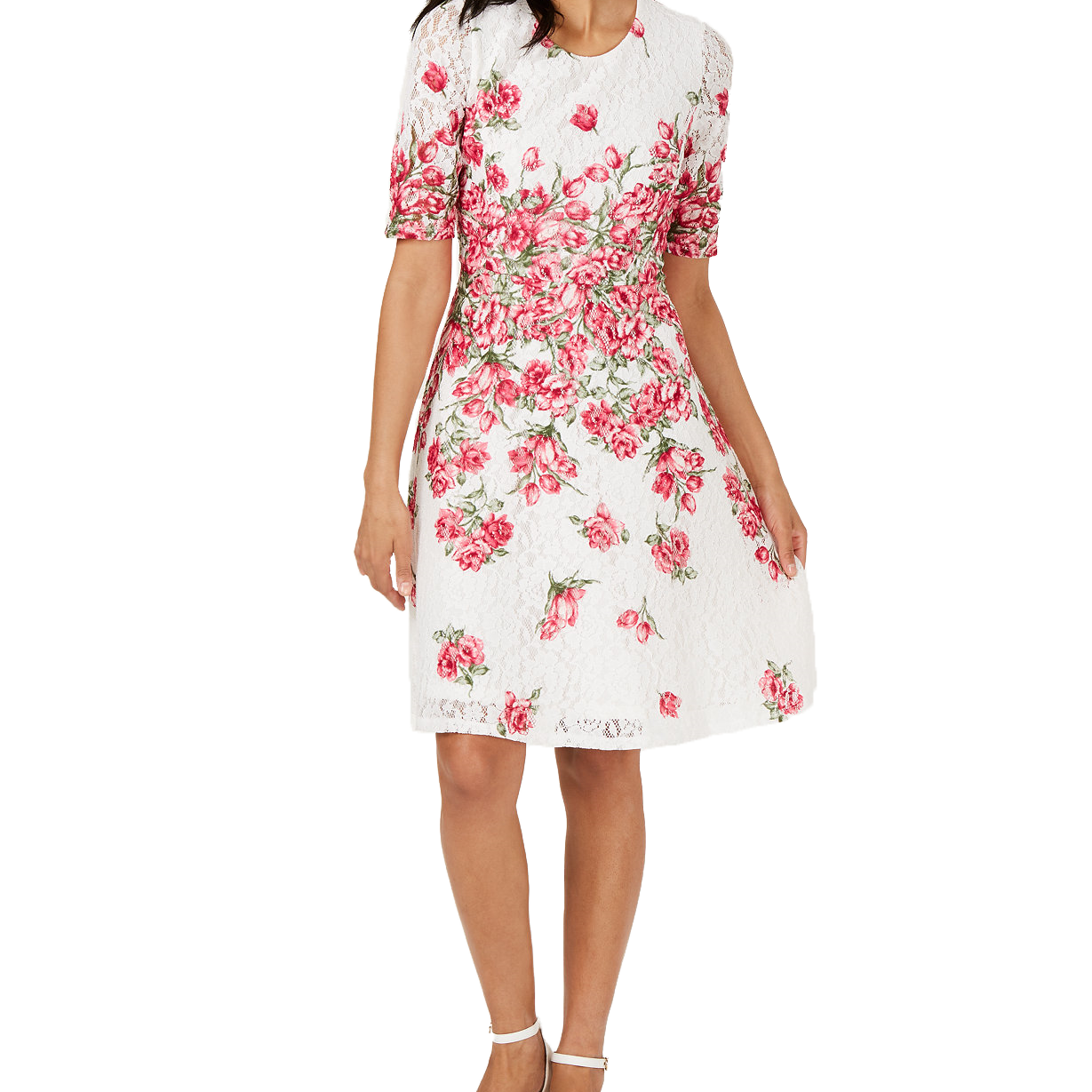 Charter Club Women Floral Print Lace Dress Cloud Combo