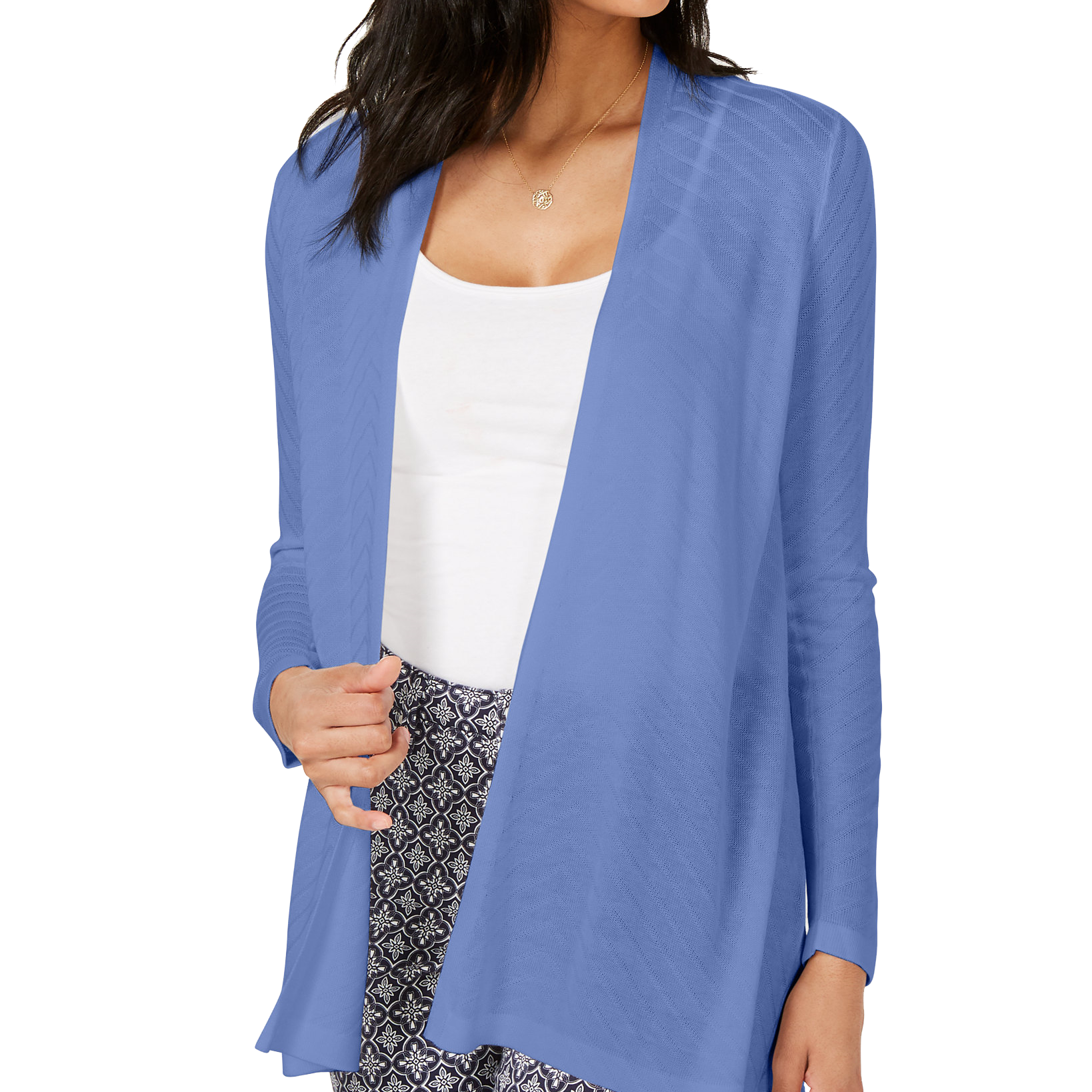 Charter Club Petite Geo Stitch Completer Sweater Blue Star