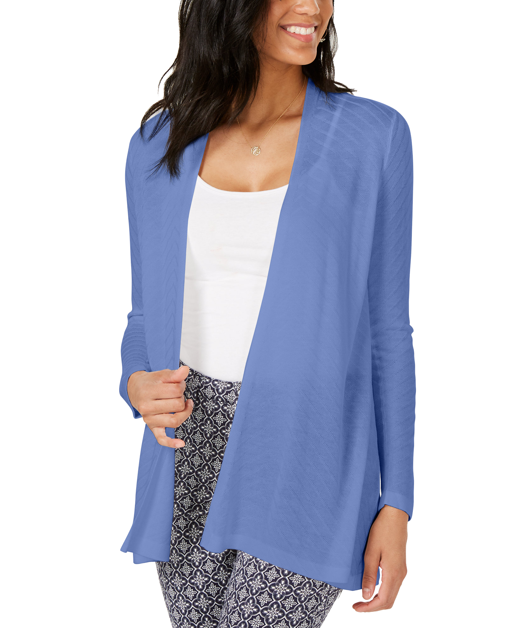 Charter Club Petite Geo Stitch Completer Sweater Blue Star