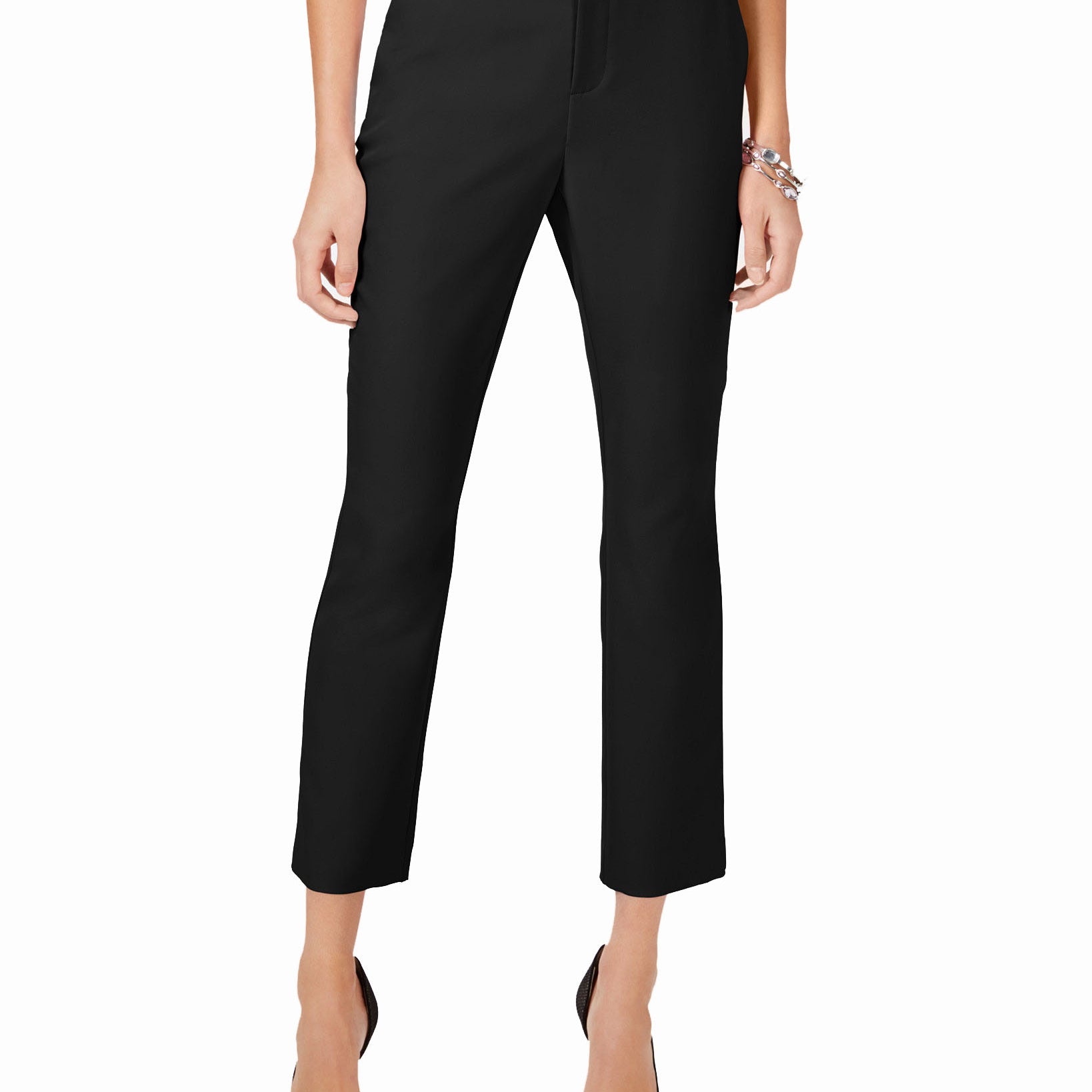 INC International Concepts Women Ankle Straight Leg Pants Deep Black