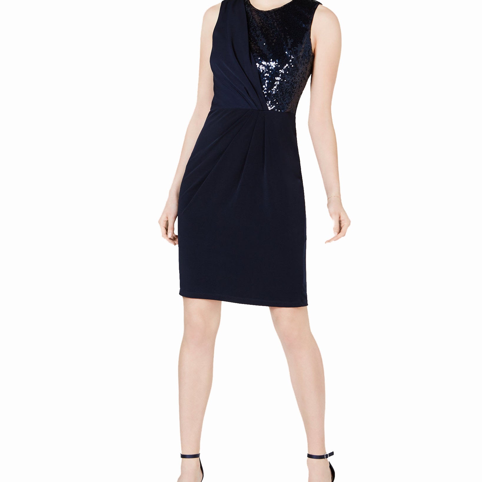 Jessica Howard Women Sleeveless Sequin Top Sheath Dress Navy