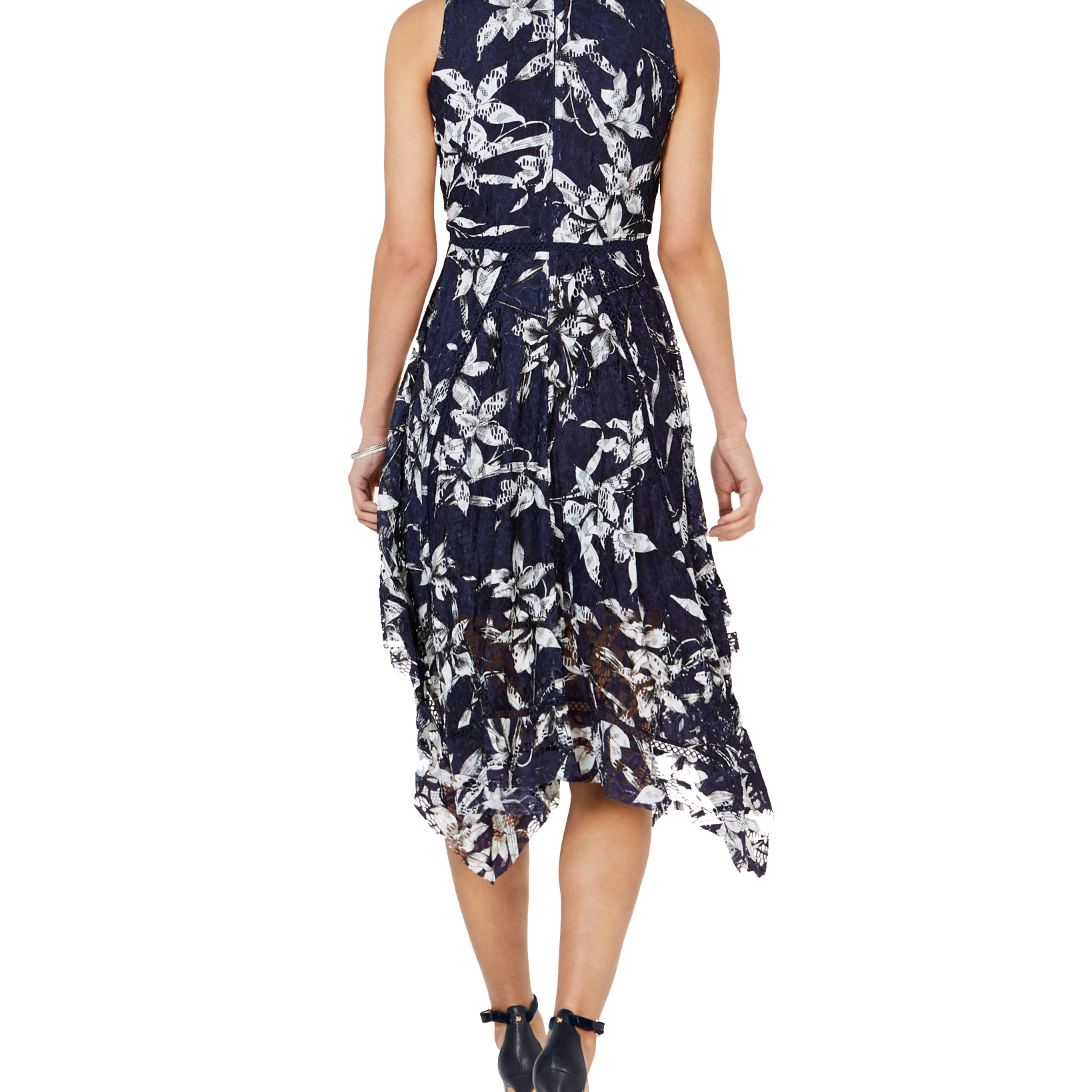 Taylor Women Printed Lace Handkerchief Hem Dress