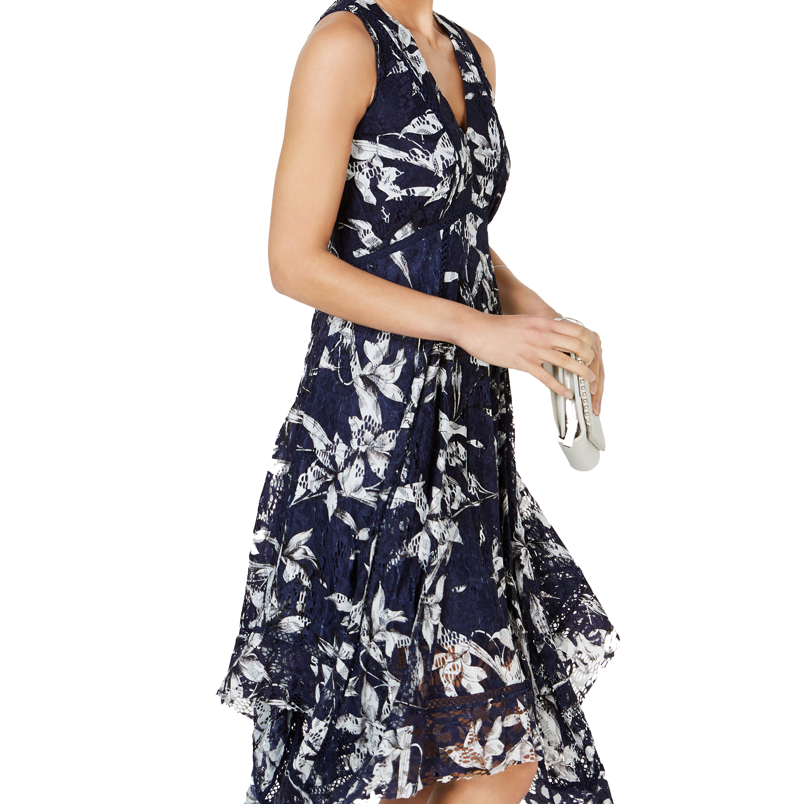 Taylor Women Printed Lace Handkerchief Hem Dress