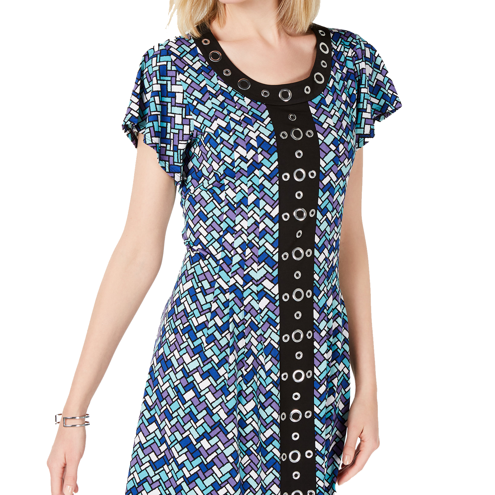 NY Collection Women Petite Grommet Trimmed Printed Dress