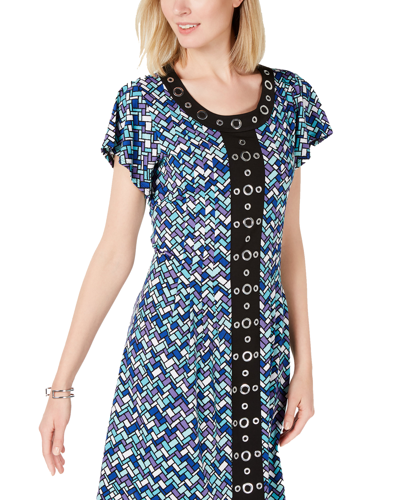 NY Collection Women Petite Grommet Trimmed Printed Dress