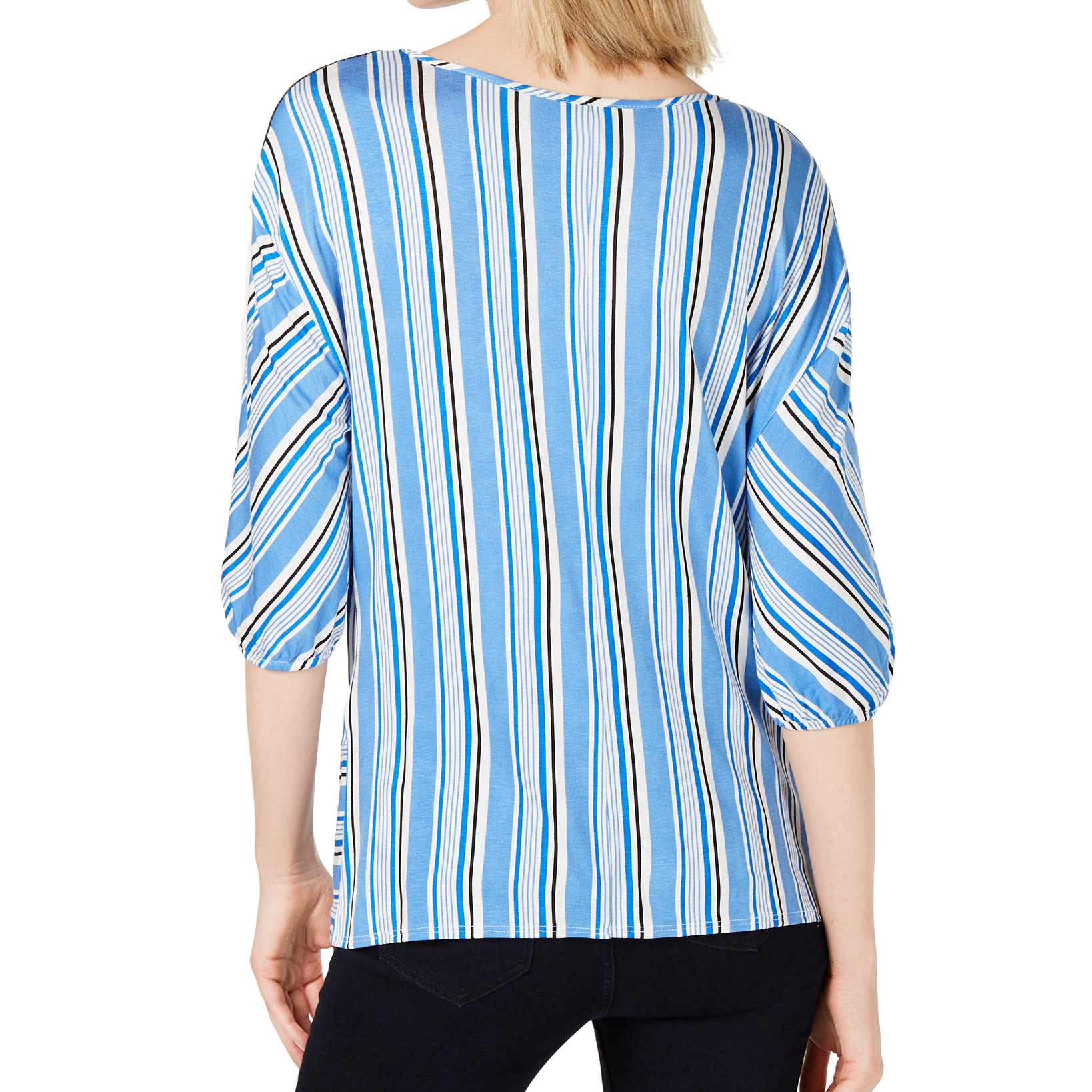 NY Collection Women Petite Striped Twist Front Top