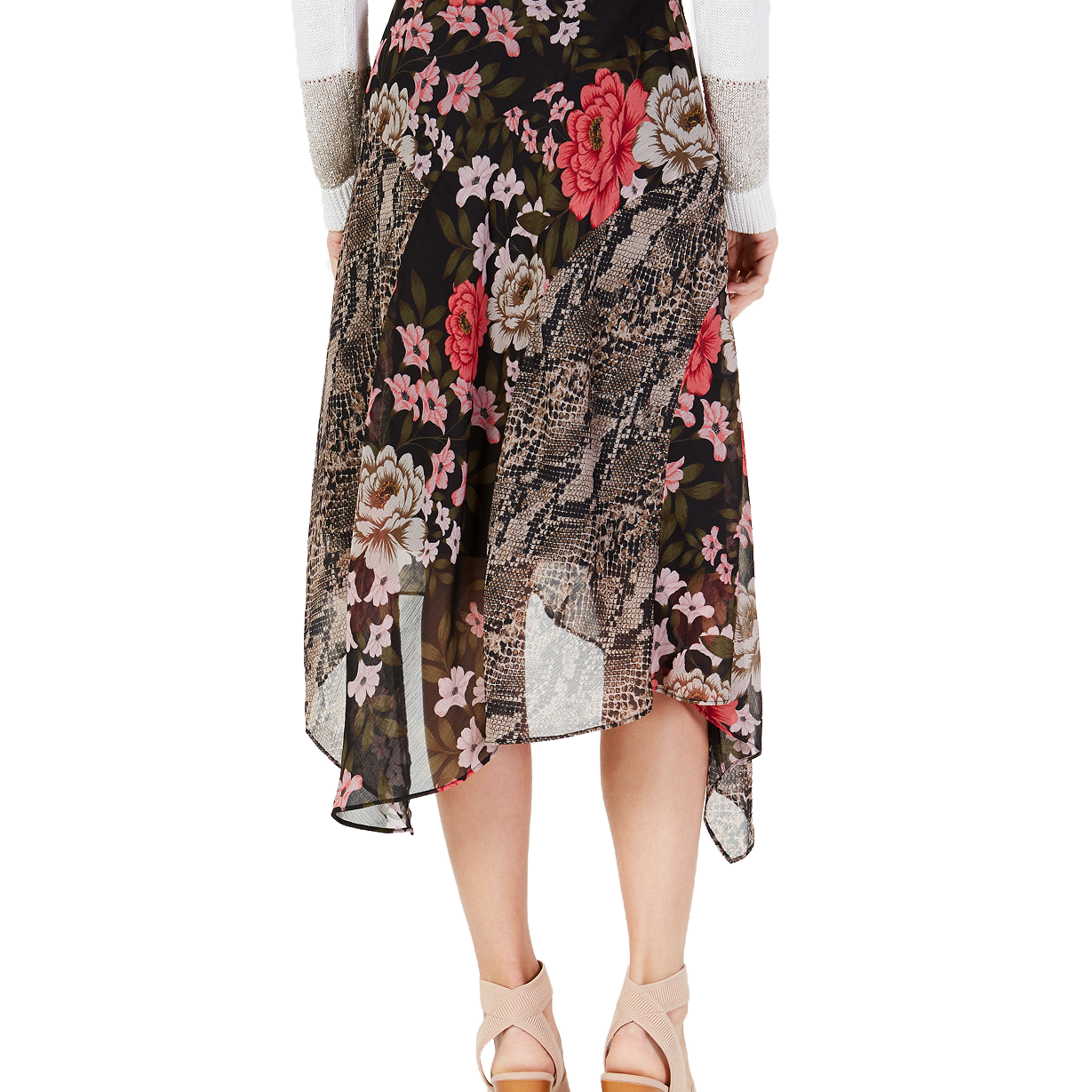INC International Concepts Women Petite Mixed Print Floral Midi Skirt