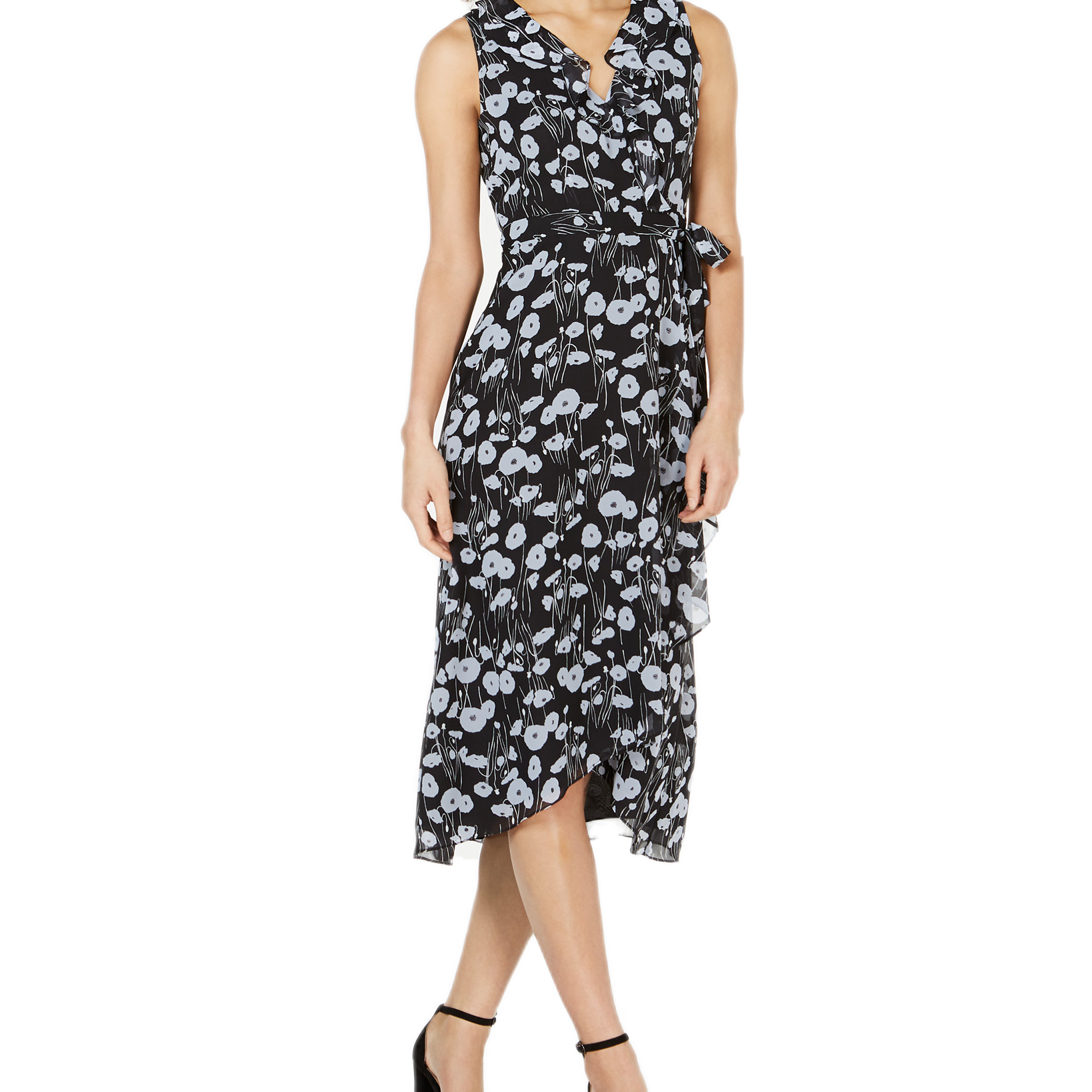 Bar III Women Floral Print High Low Dress Black Moonstone