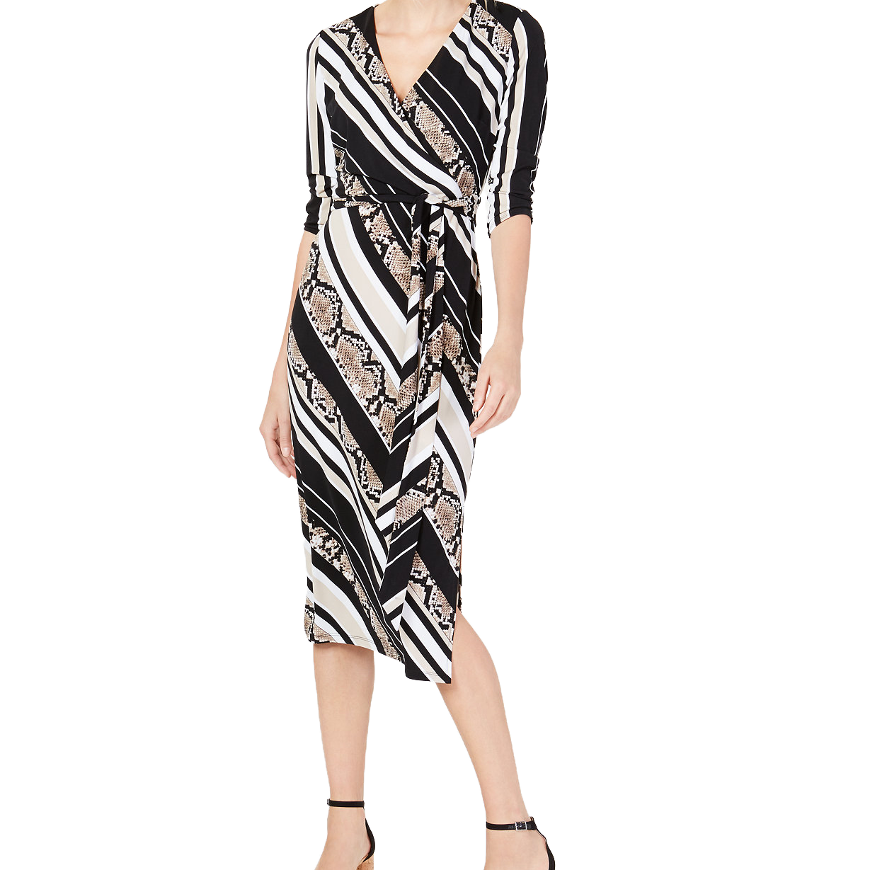 INC International Concepts Women Petite Python Print Striped Wrap Dress Snake Stripe