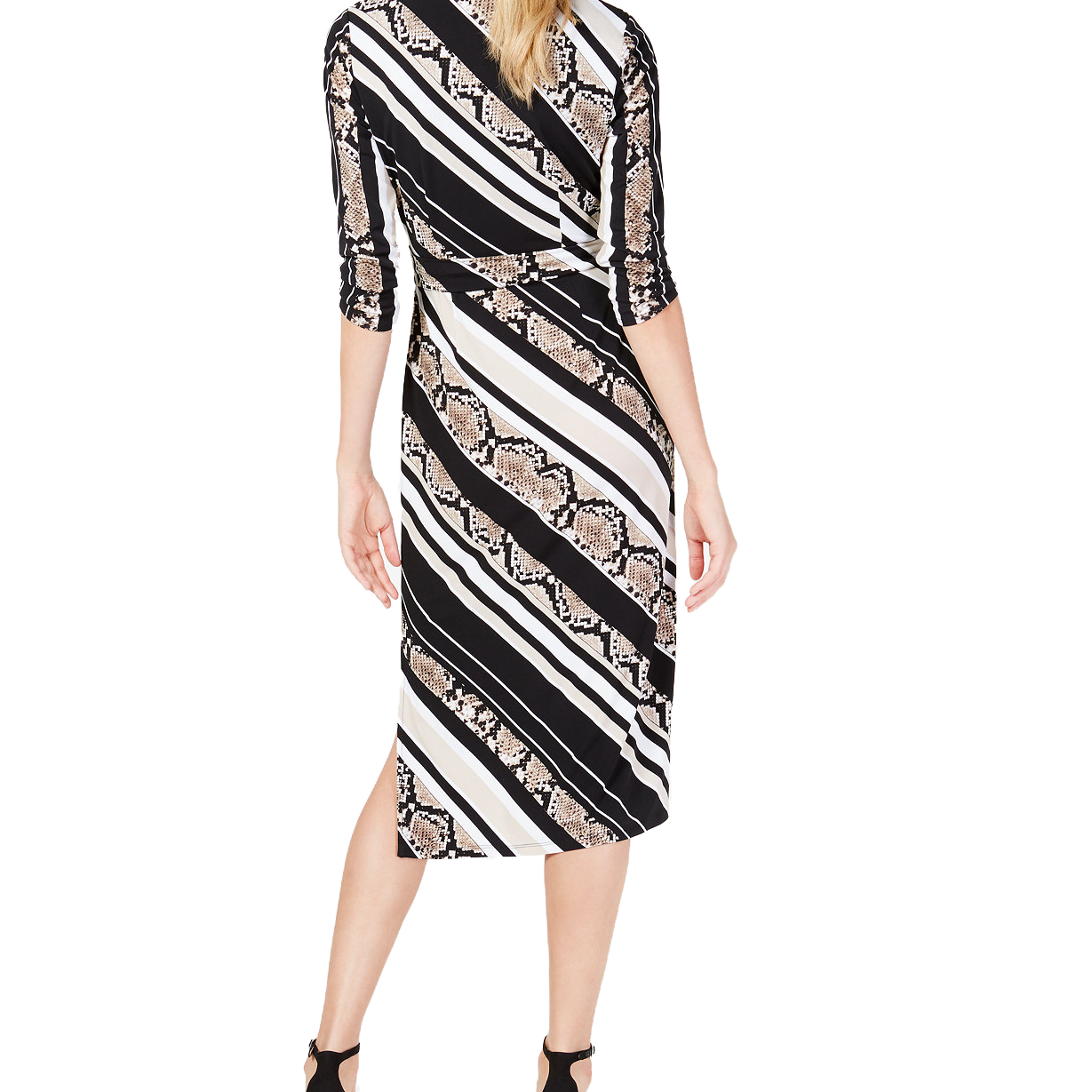INC International Concepts Women Petite Python Print Striped Wrap Dress