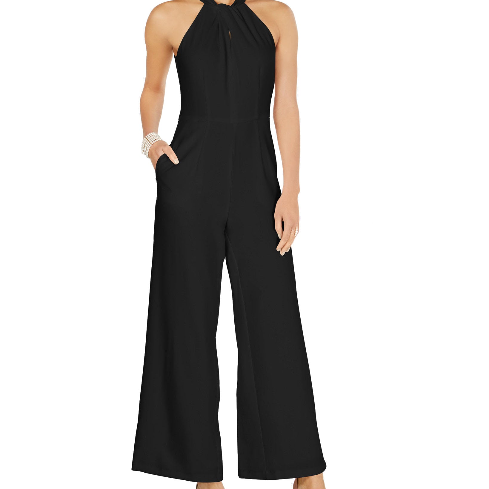 Julia Jordan Women Twist Front Halter Jumpsuit Black
