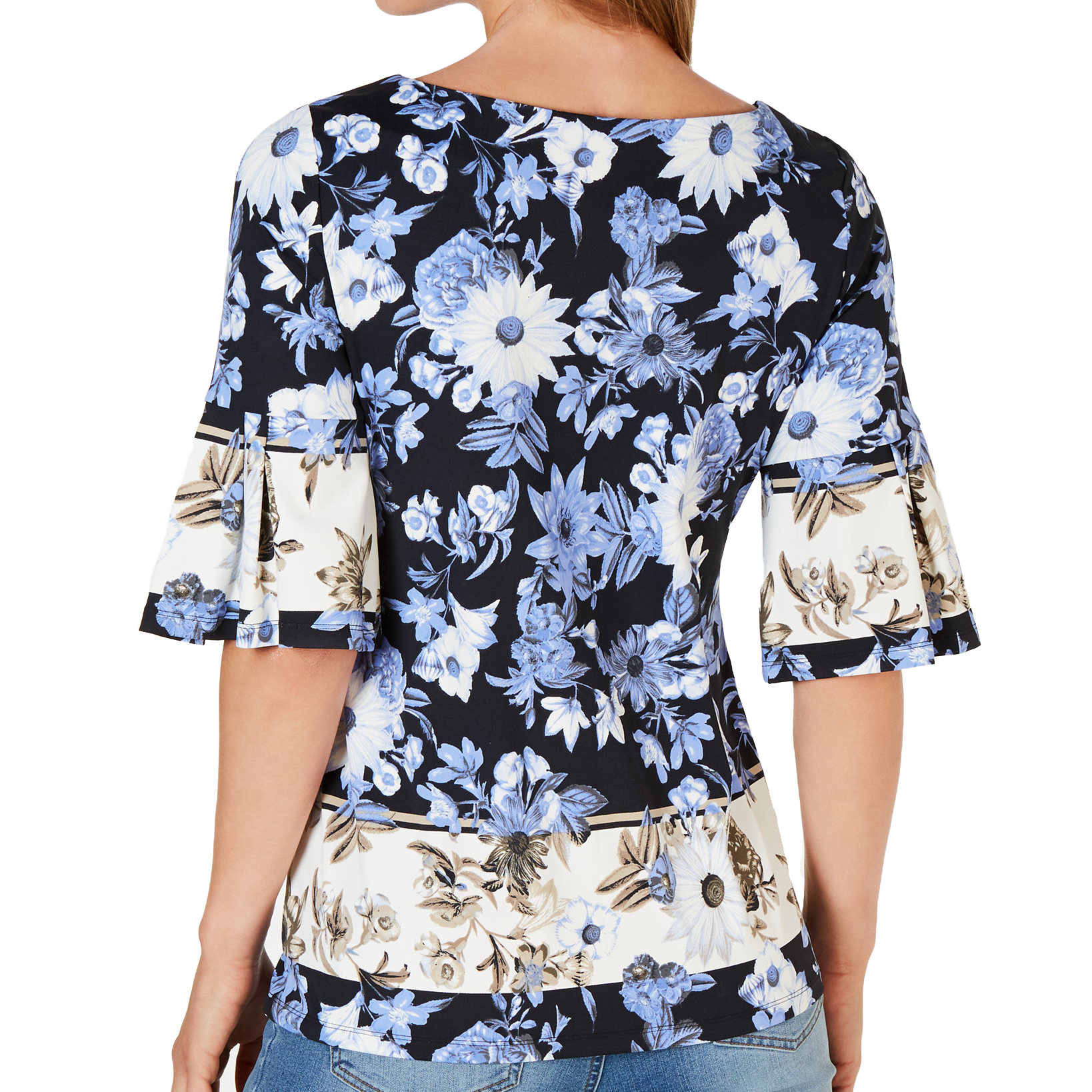 Charter Club Petite Floral Print Bell Sleeve Top