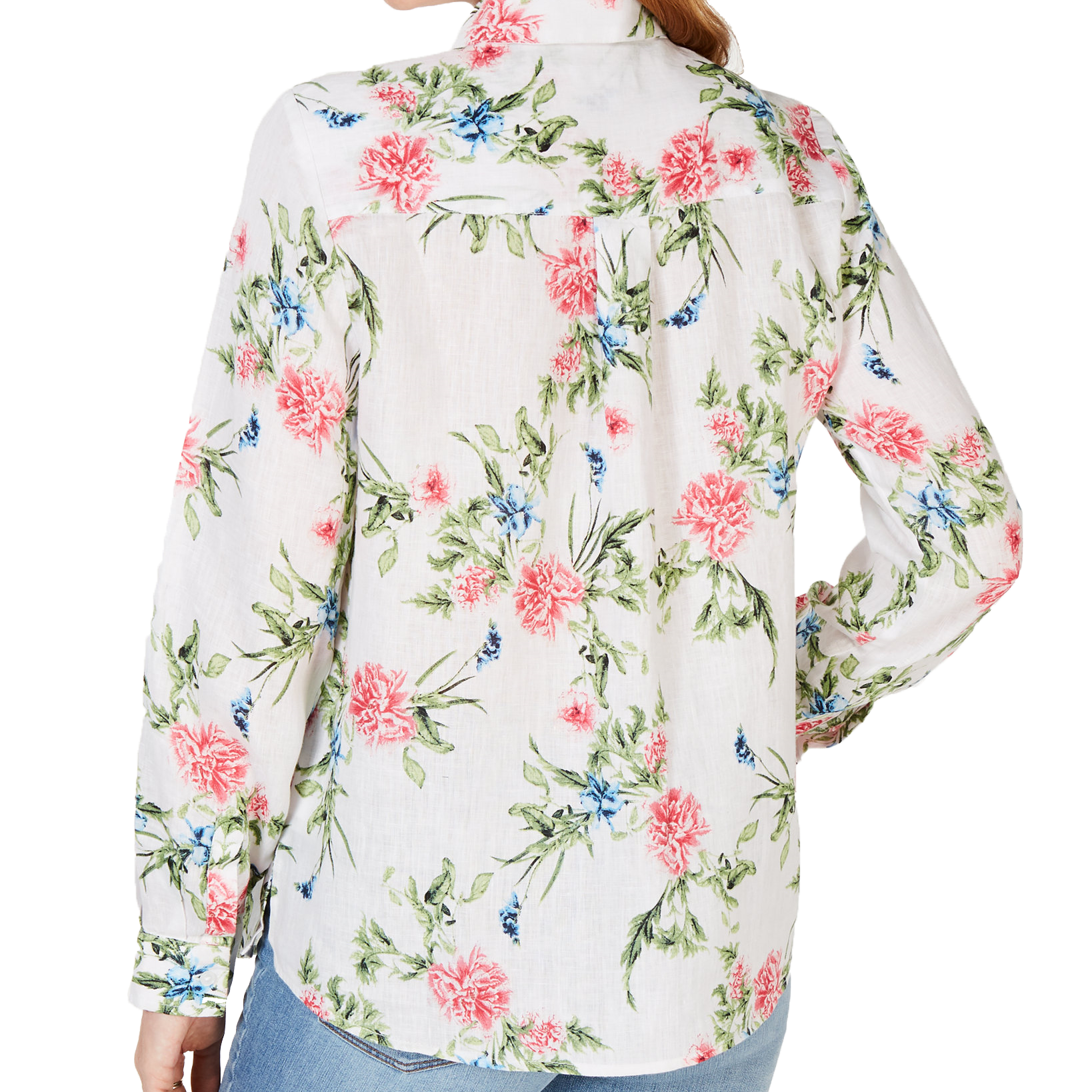 Charter Club Linen Printed Roll Tab Blouse