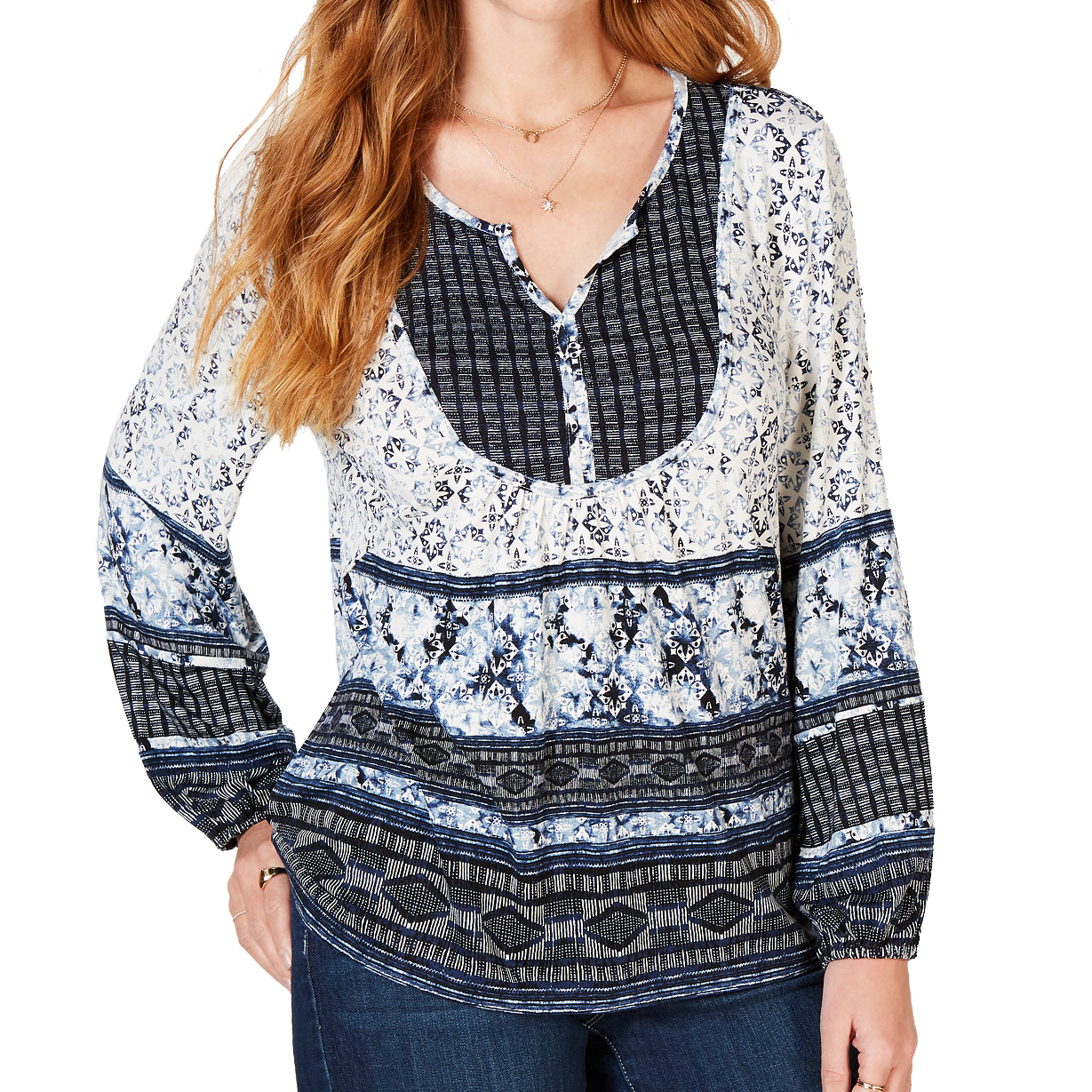 Style & Co Women Mixed Media Bib Top River Stamp