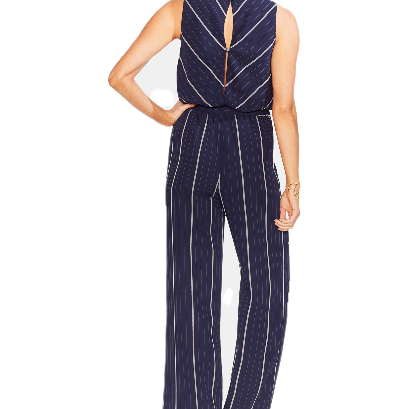 Vince Camuto Women Belted Striped Wide Leg Jumpsuit
