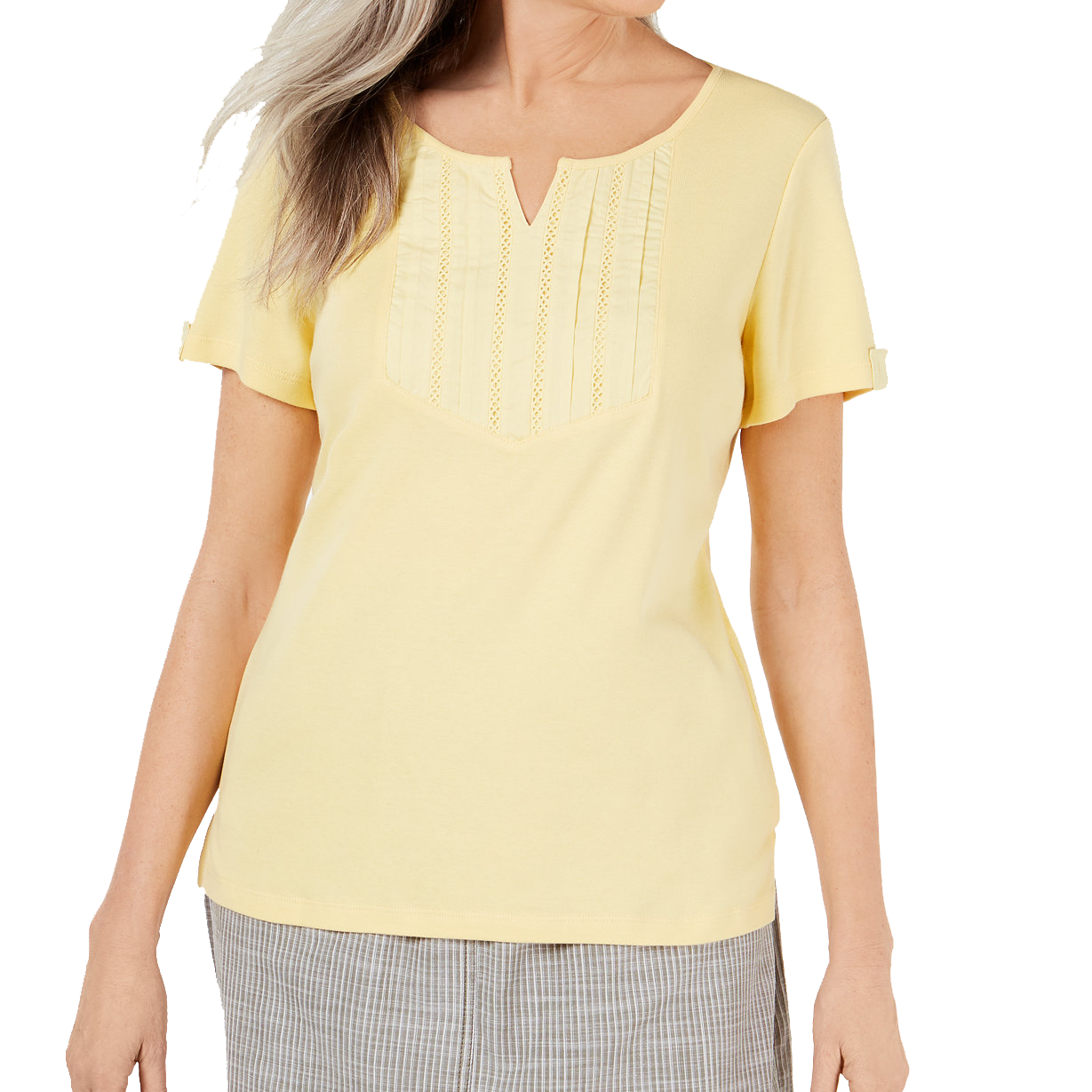 Karen Scott Women Split Neck Top Citron Aura