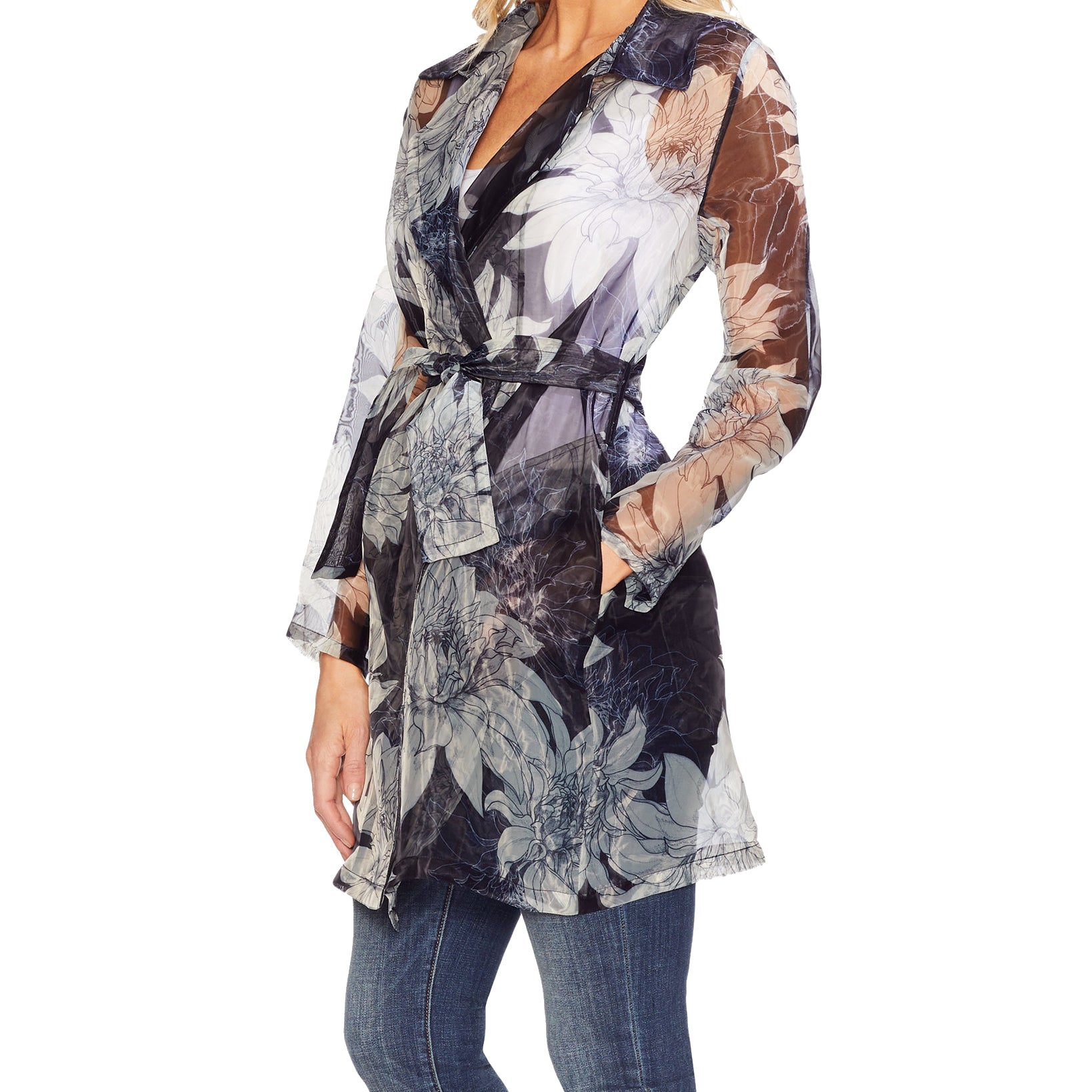 Vince Camuto Women Pagoda Blossoms Printed Sheer Jacket