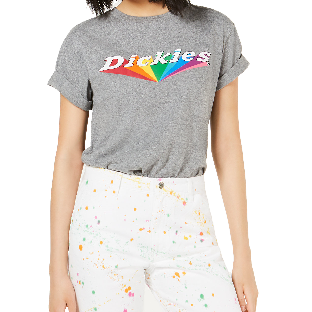 Dickies Women Cotton Rainbow Logo Tomboy T Shirt Heather Grey