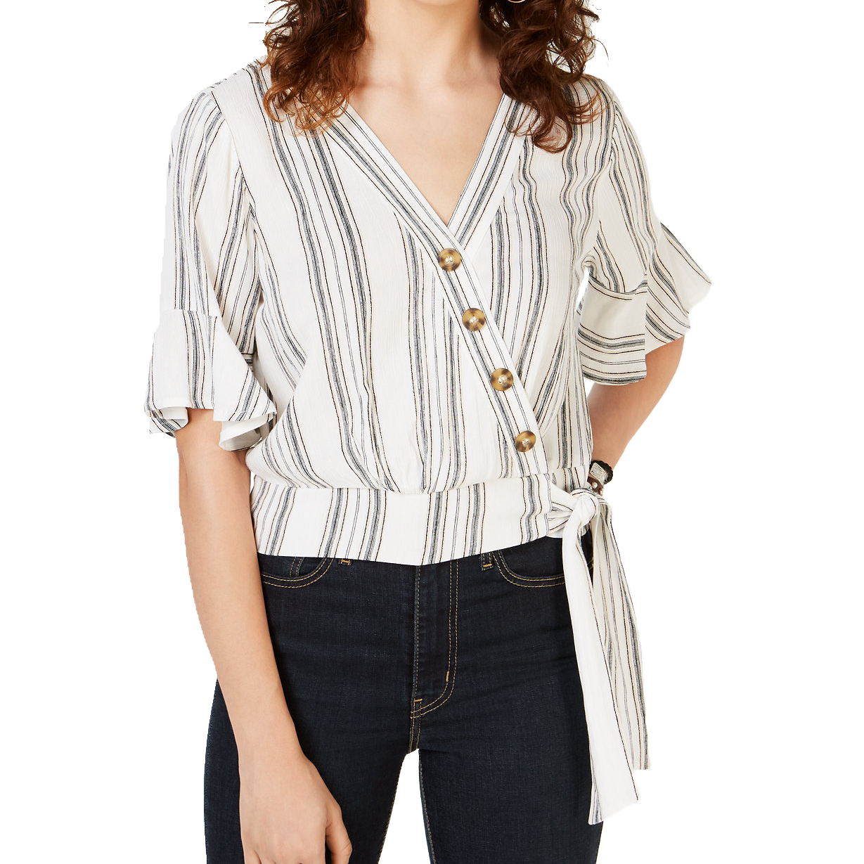 Gypsies & Moondust Women Striped Wrap Blouse White