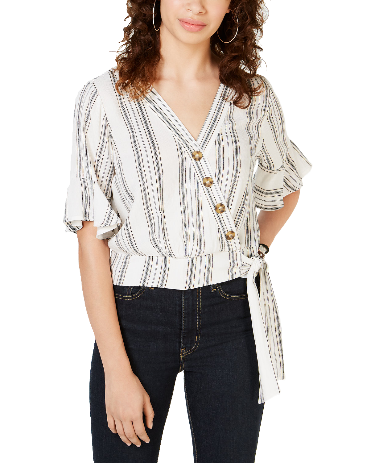 Gypsies & Moondust Women Striped Wrap Blouse White