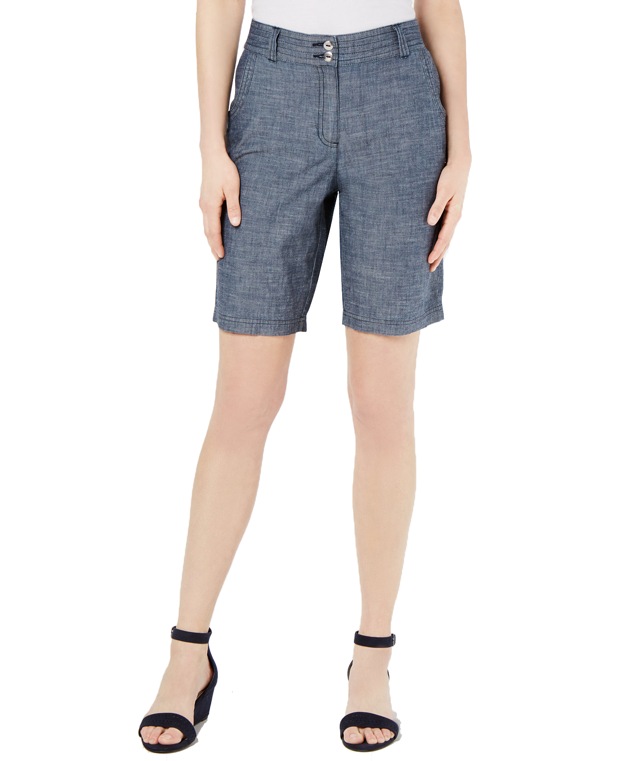 Karen Scott Women Cotton Chambray Shorts Chambray