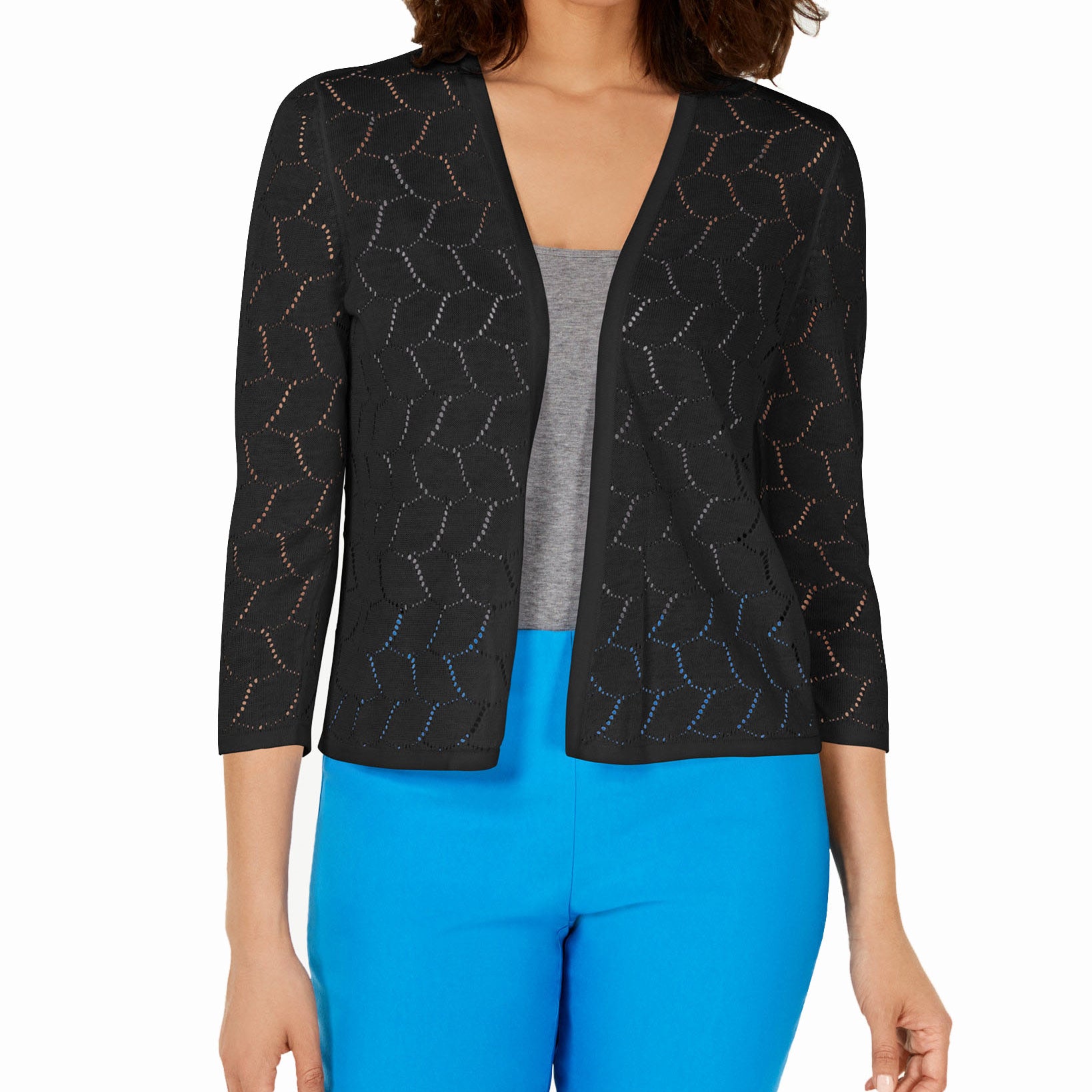 Charter Club Women Pointelle Completer Cardigan Deep Black