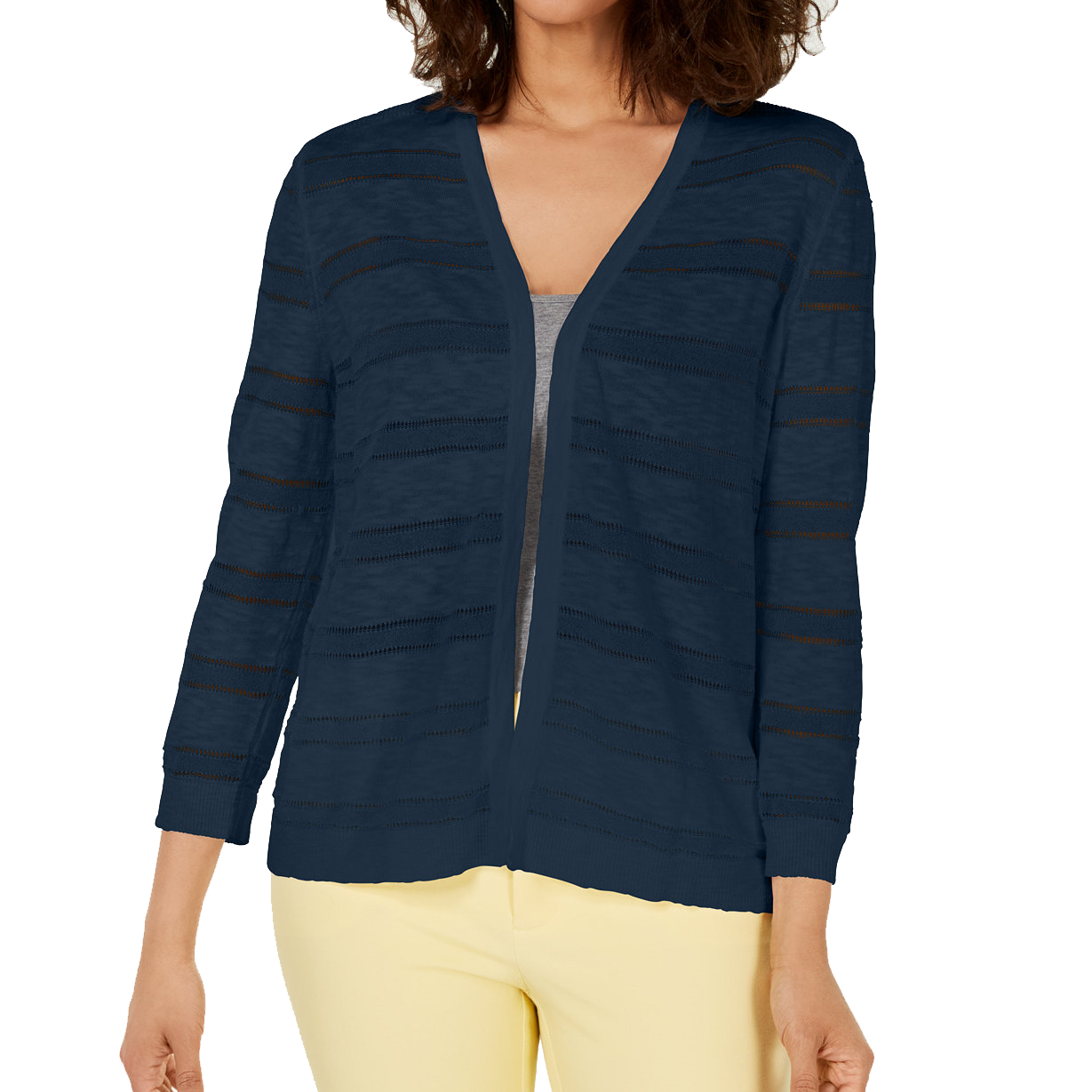 Charter Club Pointelle Striped Cardigan Intrepid Blue