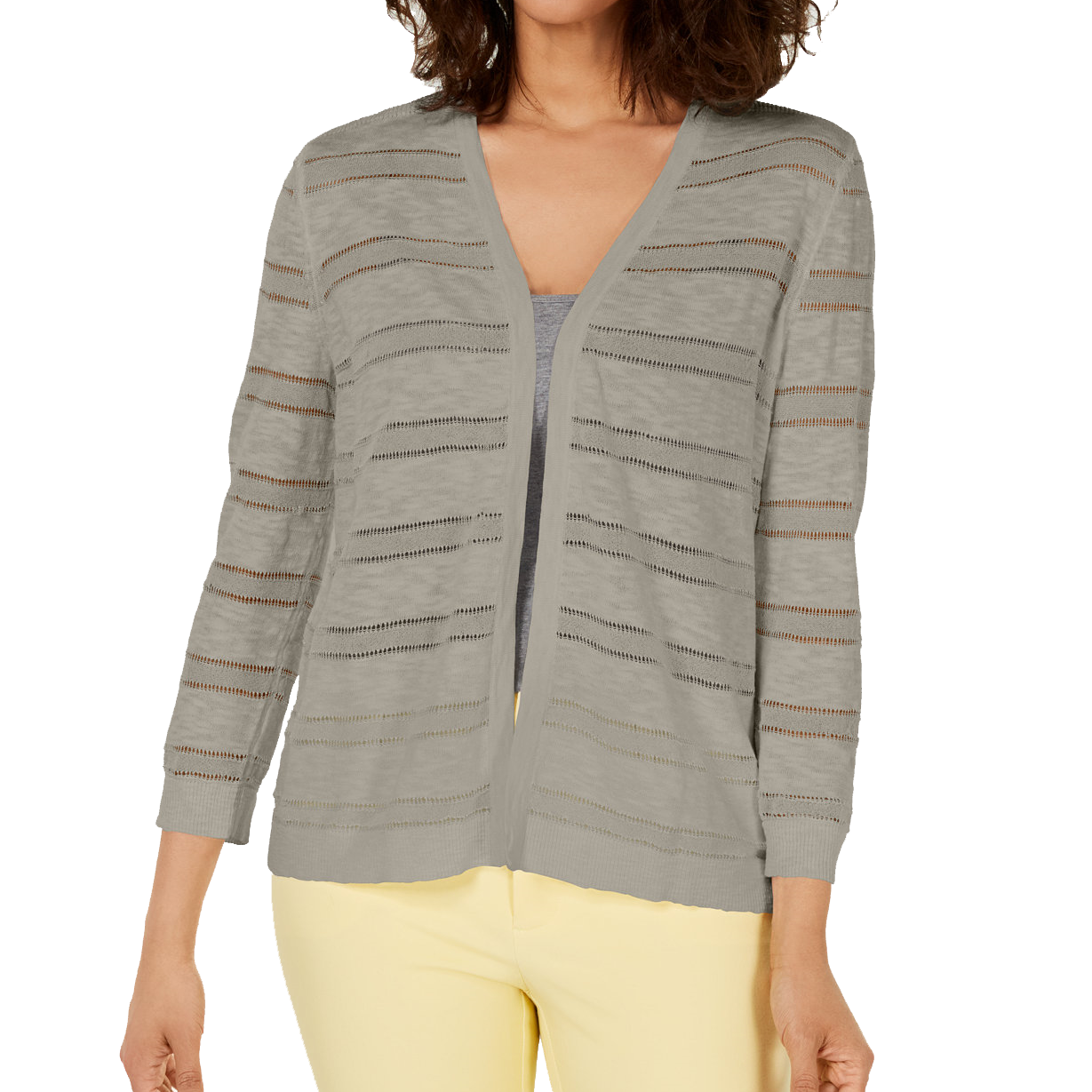 Charter Club Women Petite Pointelle Stripe Cardigan Sugar Sand
