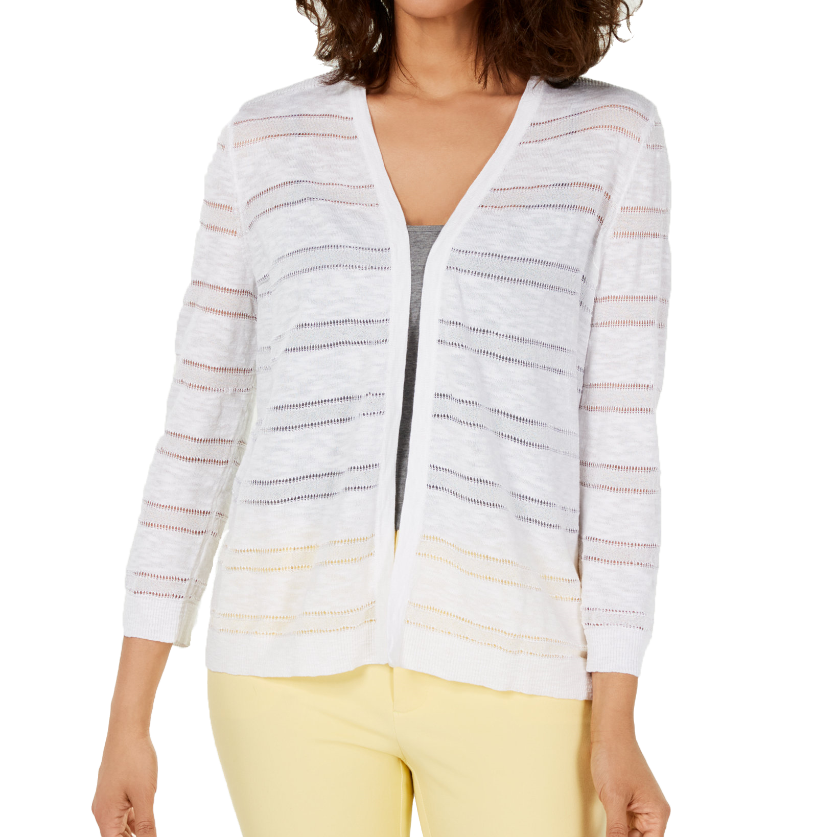 Charter Club Pointelle Striped Cardigan Bright White