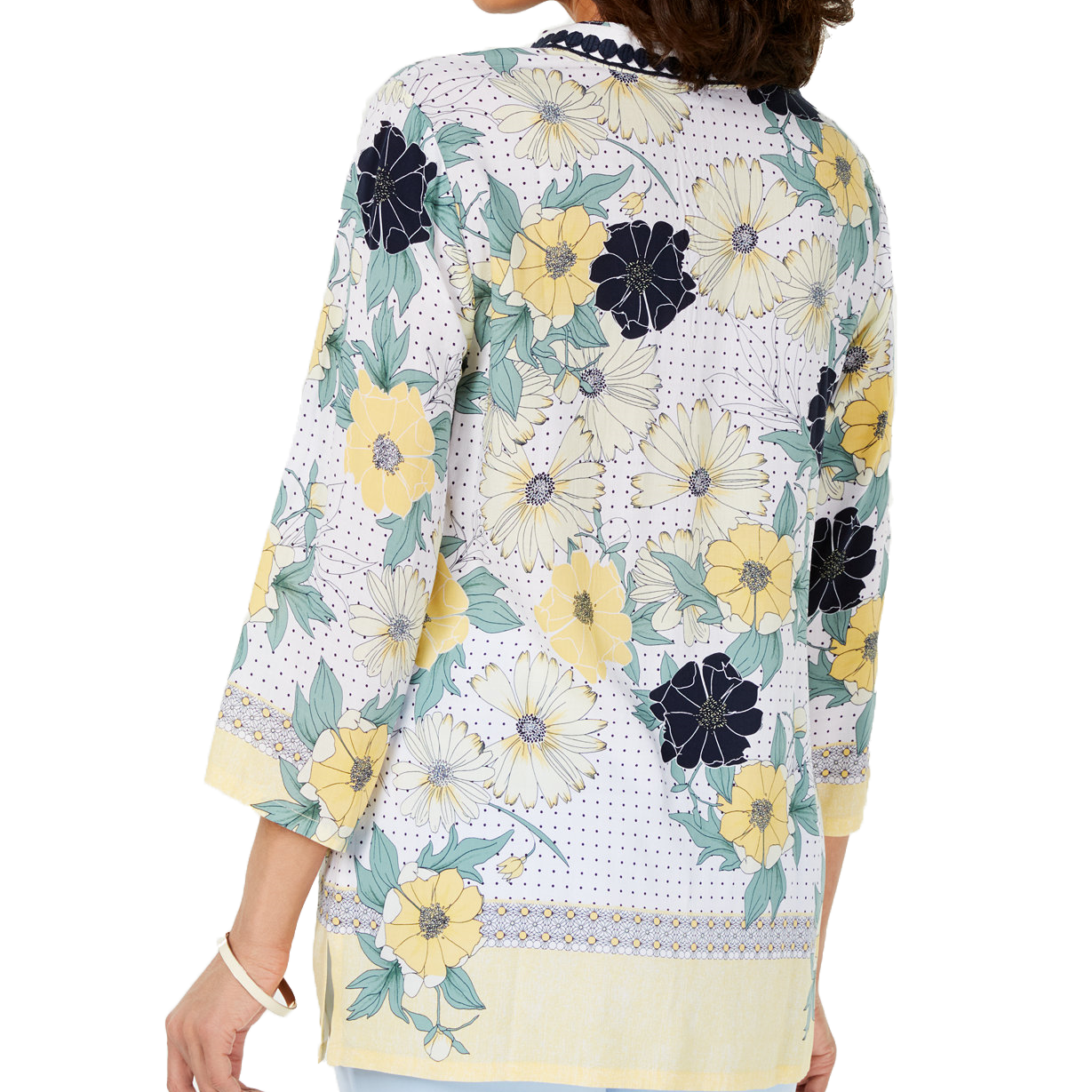 Charter Club Women Printed Embroidered Split Neck Tunic