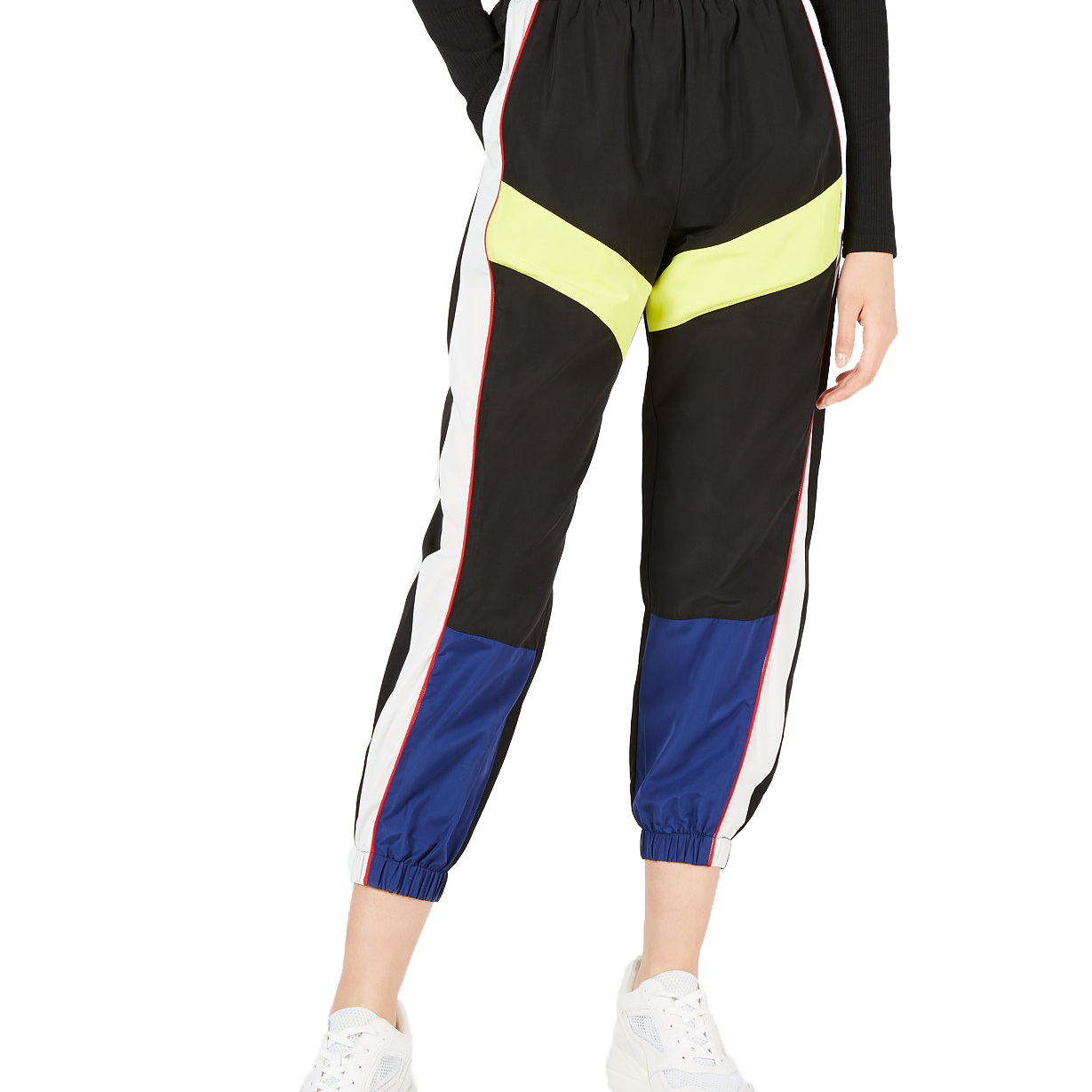 Waisted Women Side Striped Cargo Pants Black
