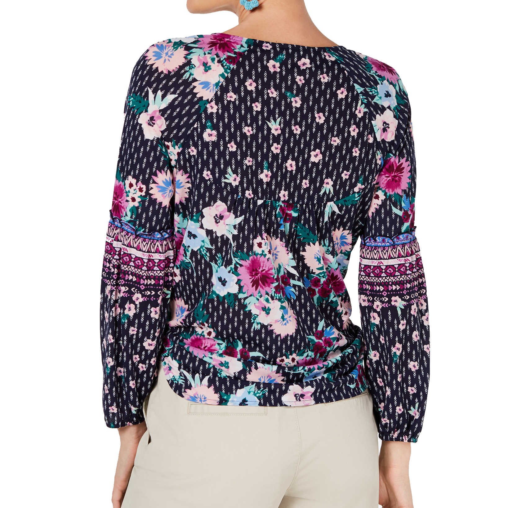 Style & Co Petite Printed Tie Front Top
