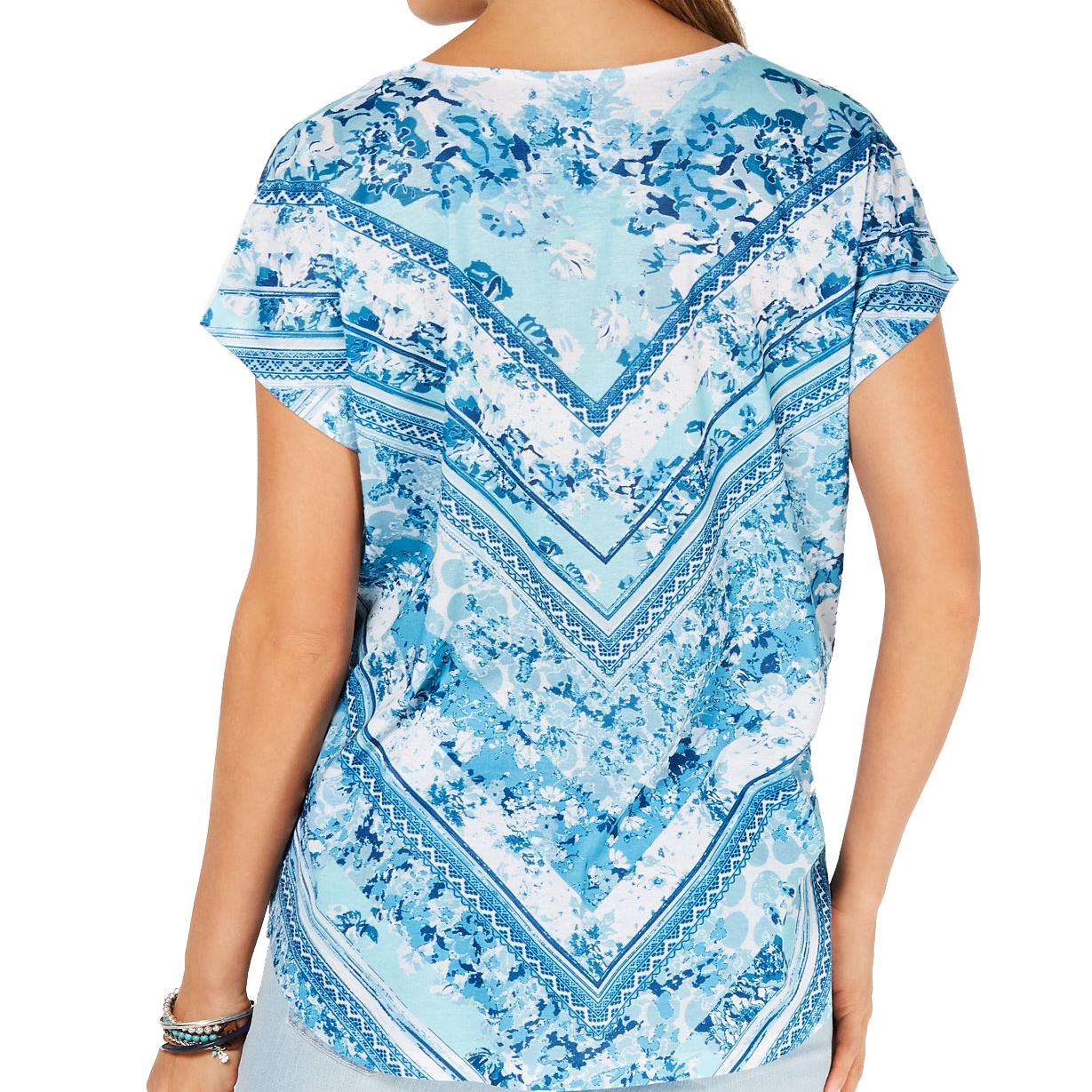 Style & Co Women Petite Printed Dolman Sleeve T Shirt